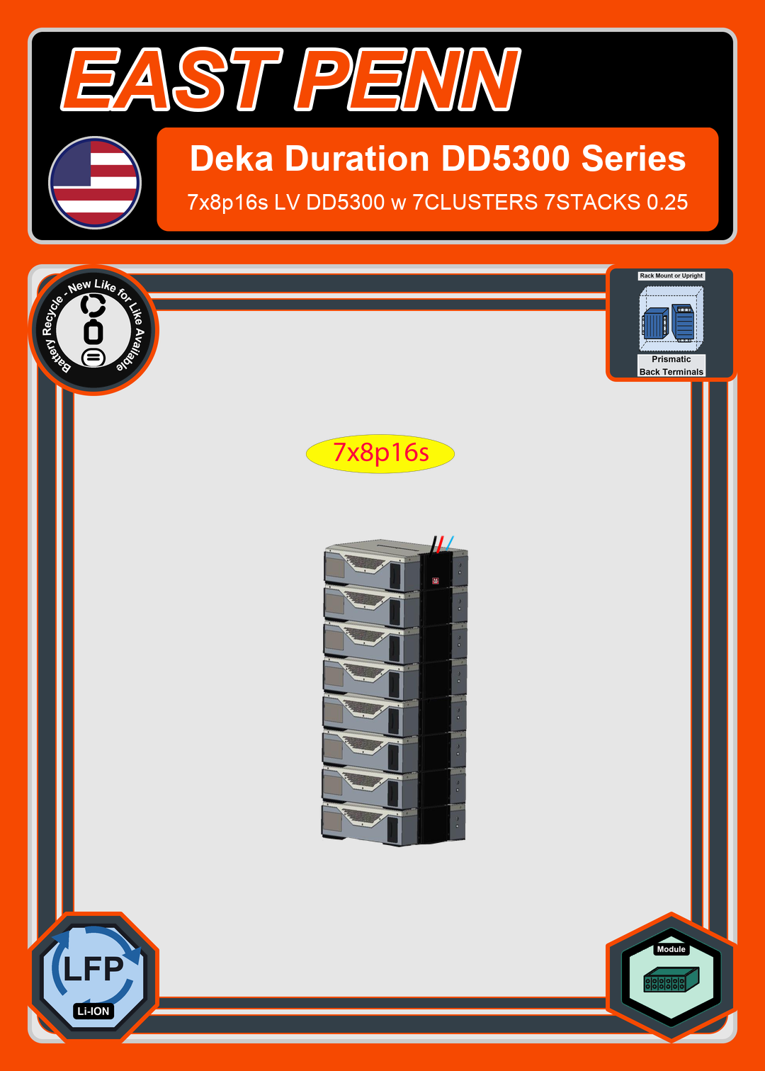 Battery Recycle East Penn Battery Deka Duration 7x8p16s LV DD5300 w 7CLUSTERS 7STACKS 0.25