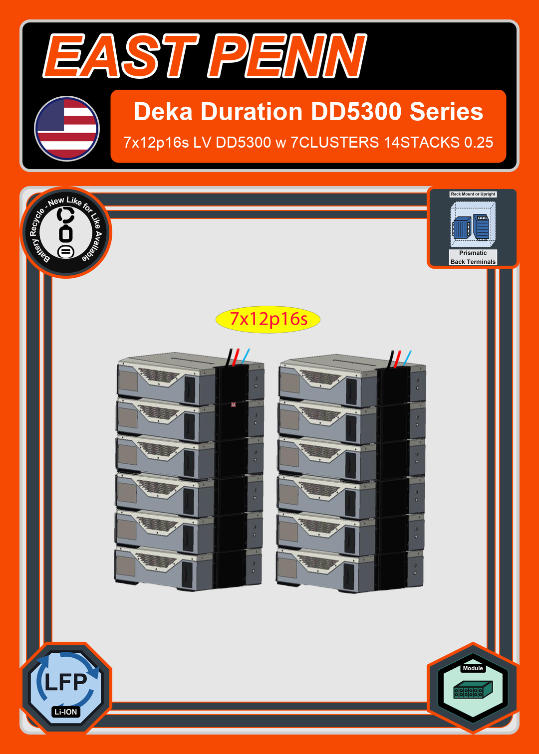 Battery Recycle East Penn Battery Deka Duration 7x12p16s LV DD5300 w 7CLUSTERS 14STACKS 0.25