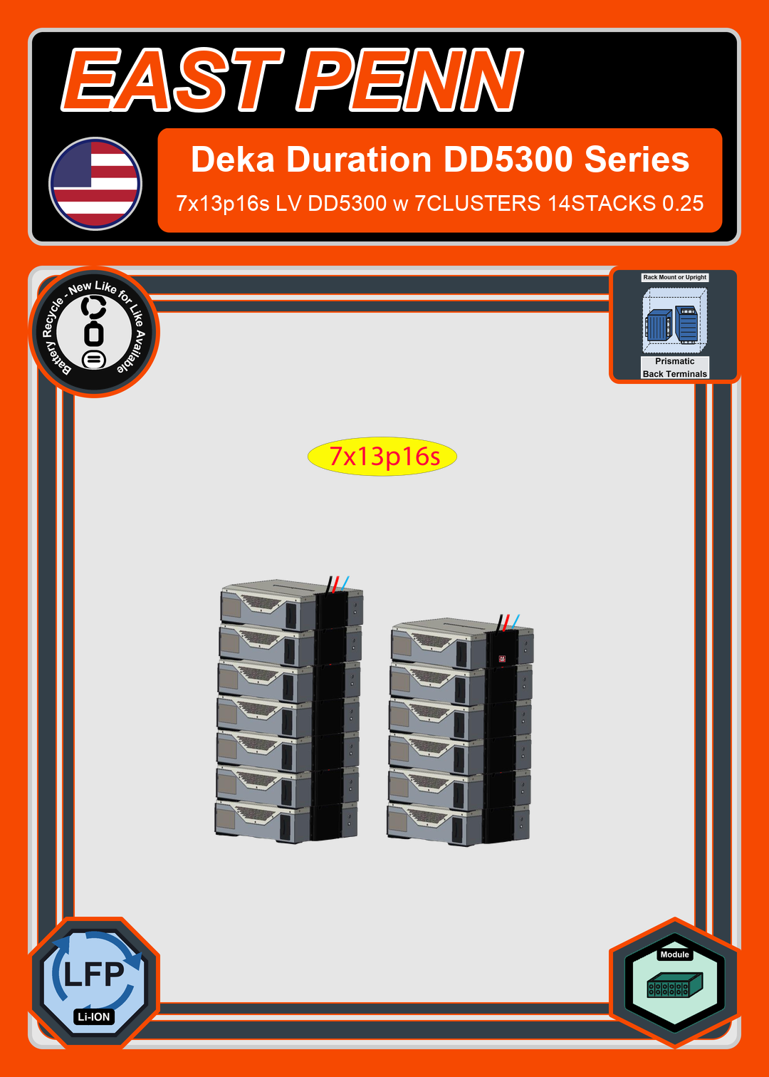 Battery Recycle East Penn Battery Deka Duration 7x13p16s LV DD5300 w 7CLUSTERS 14STACKS 0.25