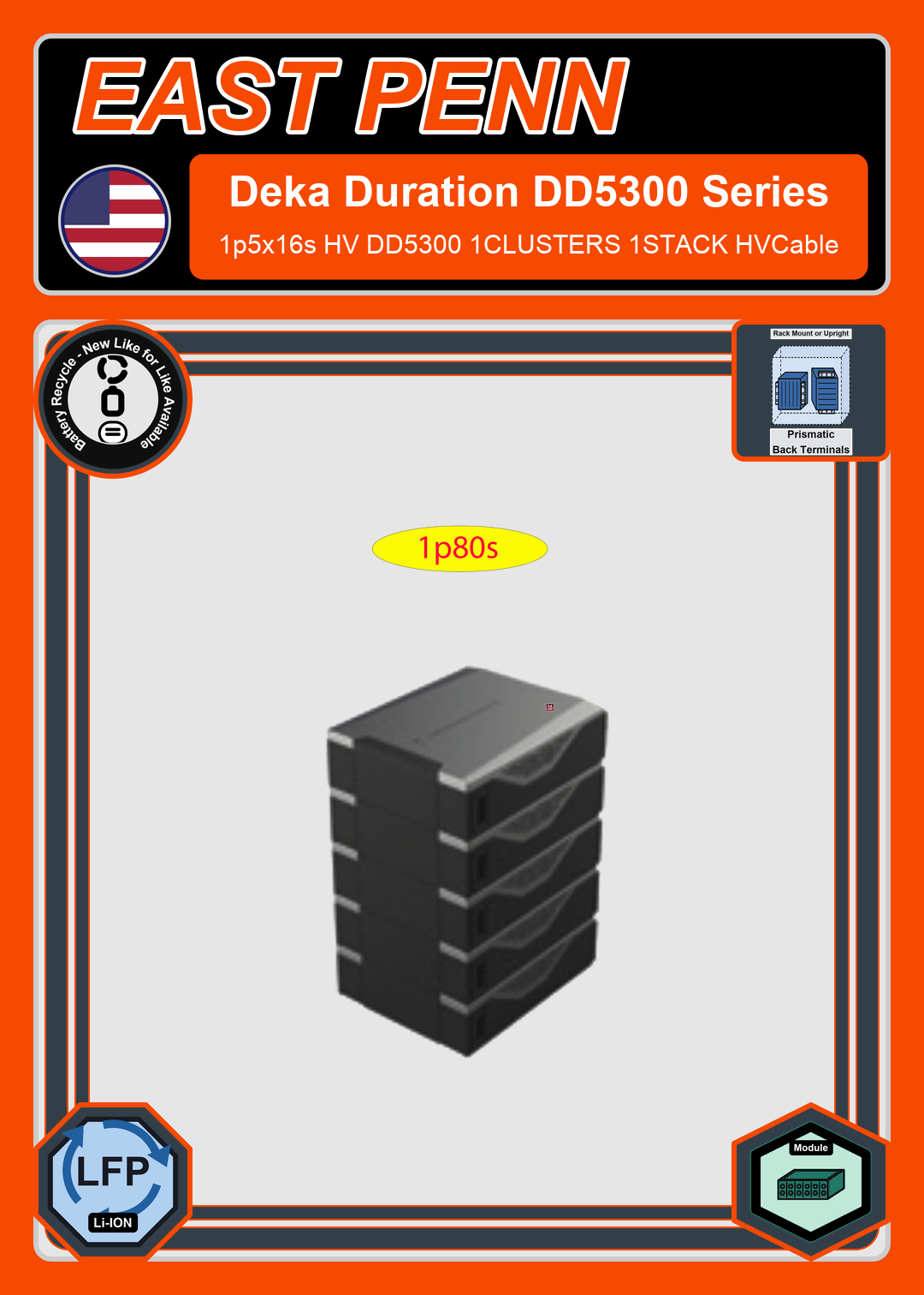 Battery Recycle East Penn Battery Deka Duration 1p5x16s HV DD5300 1CLUSTERS 1STACK HVCable