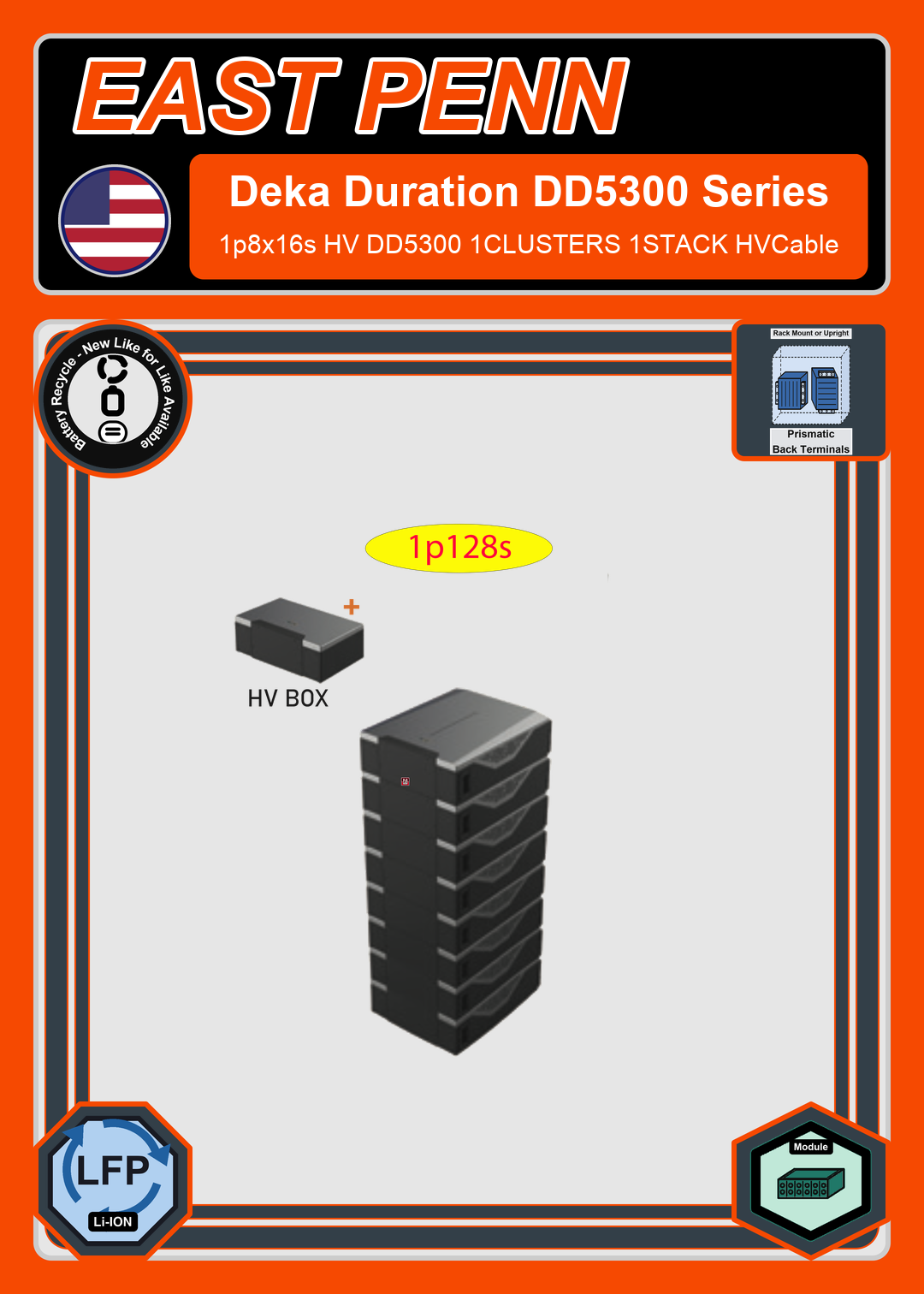 Battery Recycle East Penn Battery Deka Duration 1p8x16s HV DD5300 1CLUSTERS 1STACK HVCable