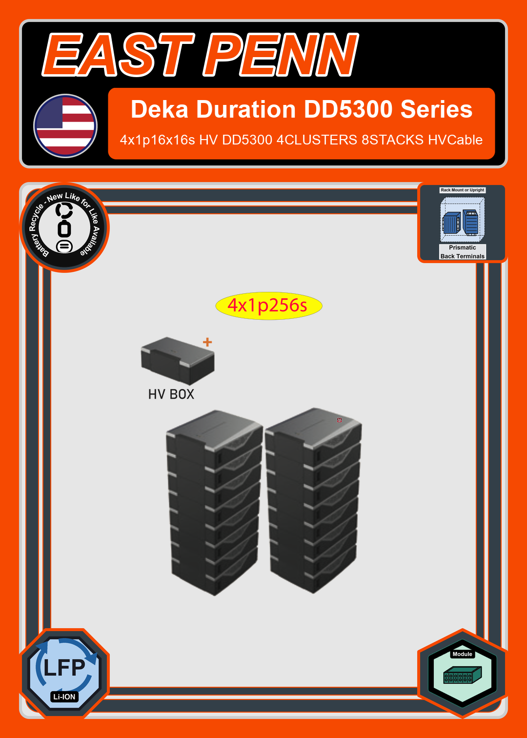 Battery Recycle East Penn Battery Deka Duration 4x1p16x16s HV DD5300 4CLUSTERS 8STACKS HVCable