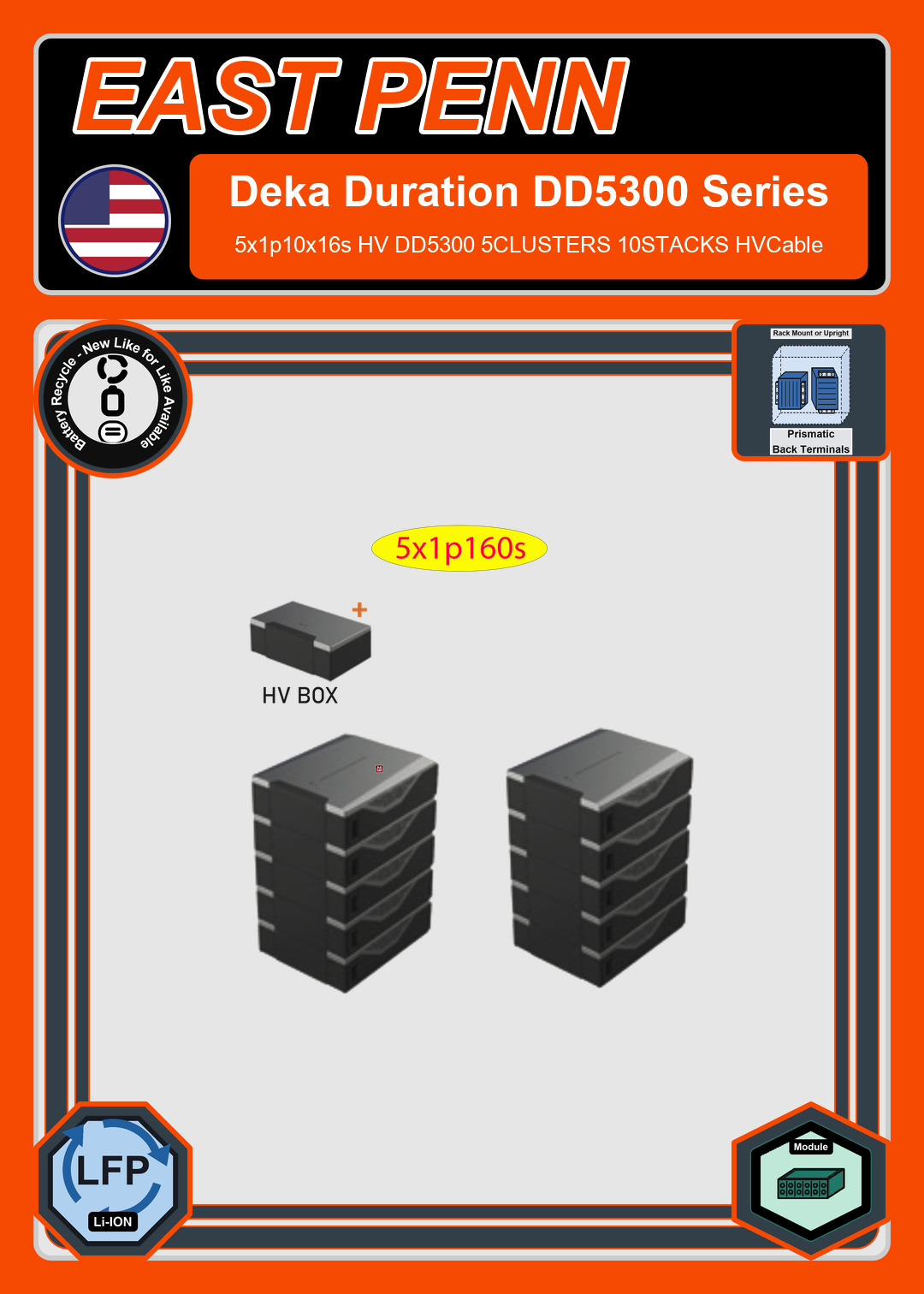Battery Recycle East Penn Battery Deka Duration 5x1p10x16s HV DD5300 5CLUSTERS 10STACKS HVCable