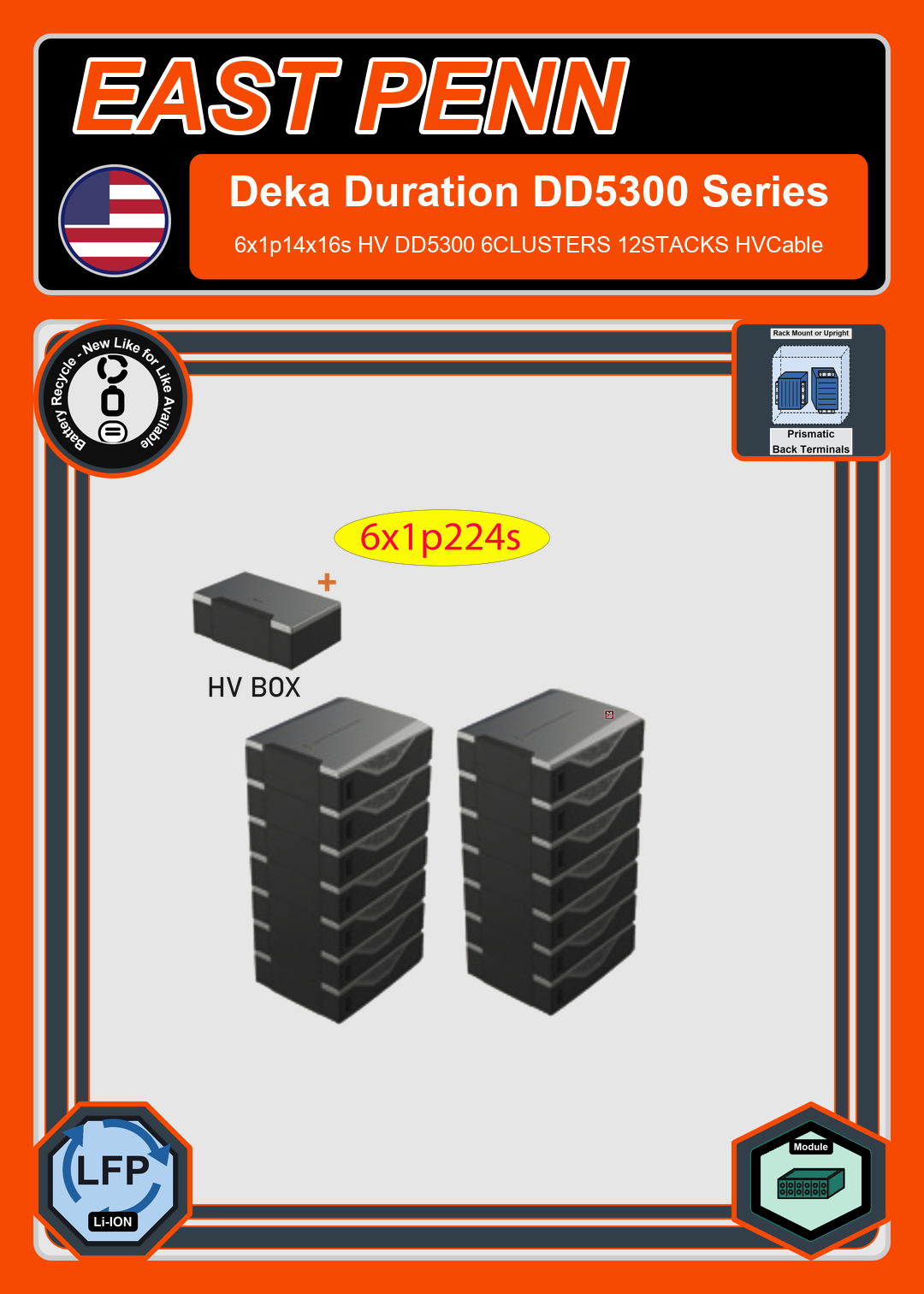 Battery Recycle East Penn Battery Deka Duration 6x1p14x16s HV DD5300 6CLUSTERS 12STACKS HVCable