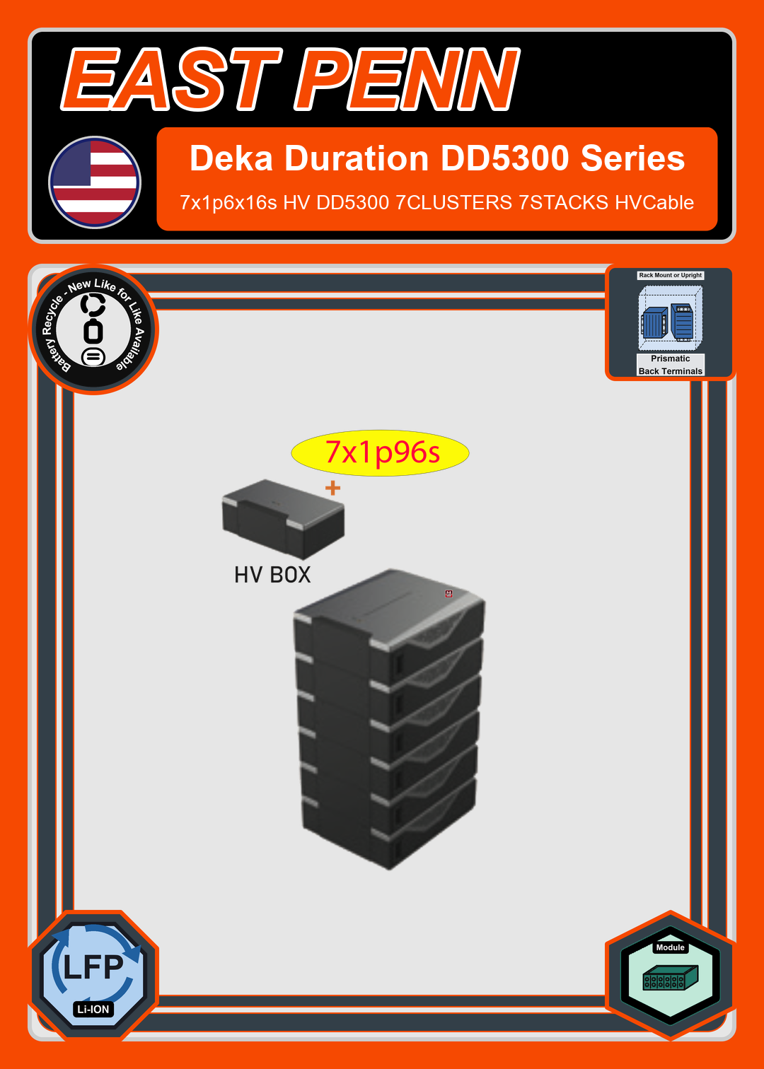 Battery Recycle East Penn Battery Deka Duration 7x1p6x16s HV DD5300 7CLUSTERS 7STACKS HVCable