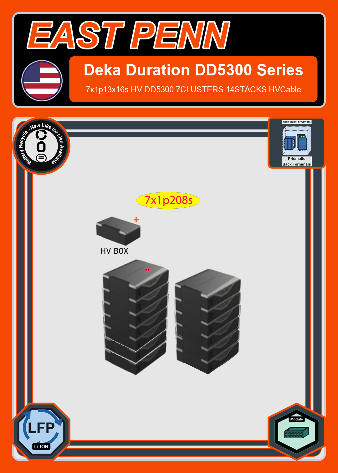 Battery Recycle East Penn Battery Deka Duration 7x1p13x16s HV DD5300 7CLUSTERS 14STACKS HVCable