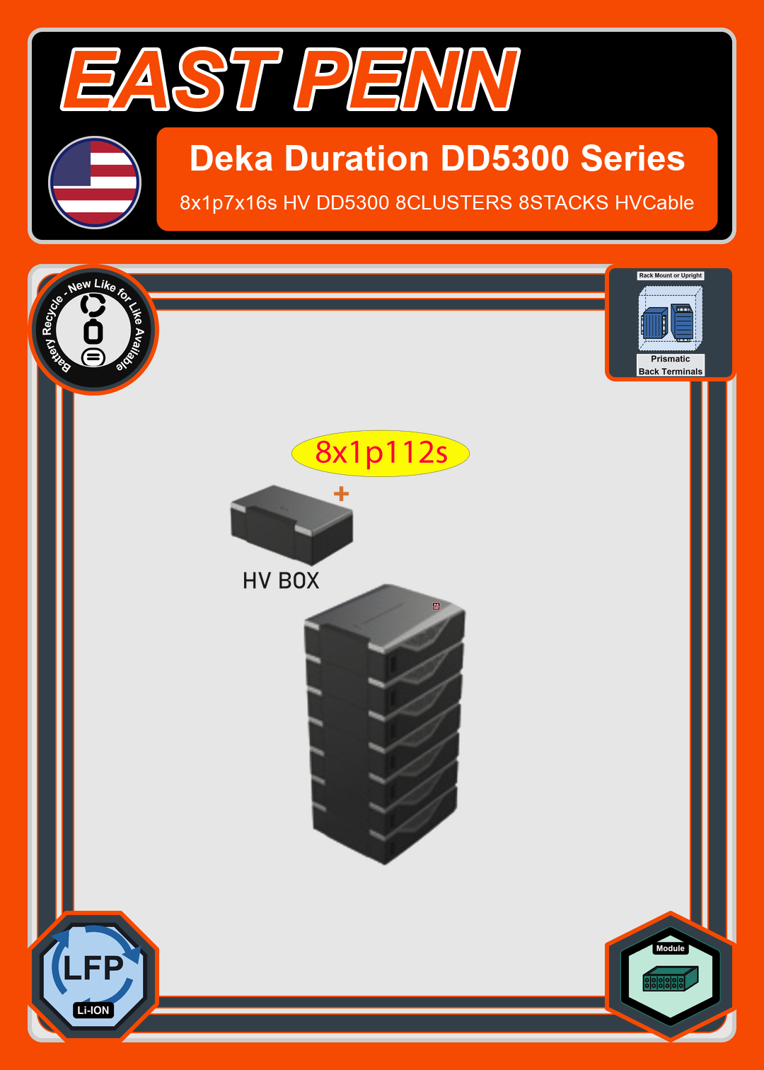 Battery Recycle East Penn Battery Deka Duration 8x1p7x16s HV DD5300 8CLUSTERS 8STACKS HVCable
