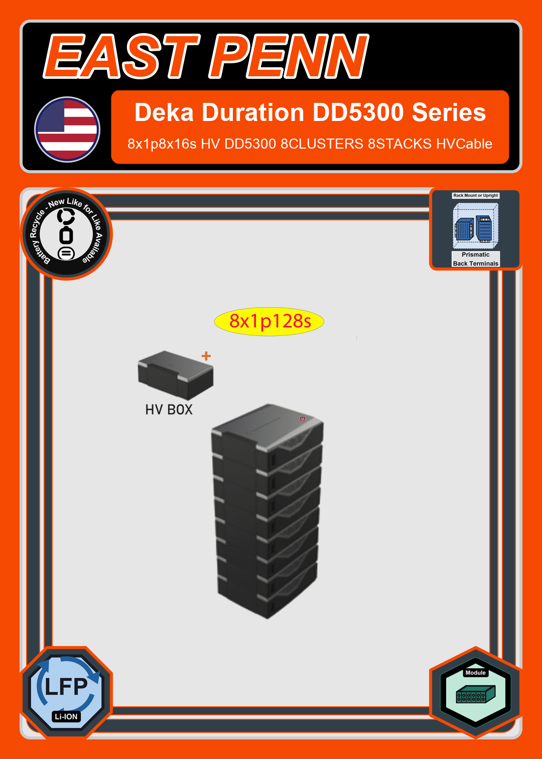 Battery Recycle East Penn Battery Deka Duration 8x1p8x16s HV DD5300 8CLUSTERS 8STACKS HVCable