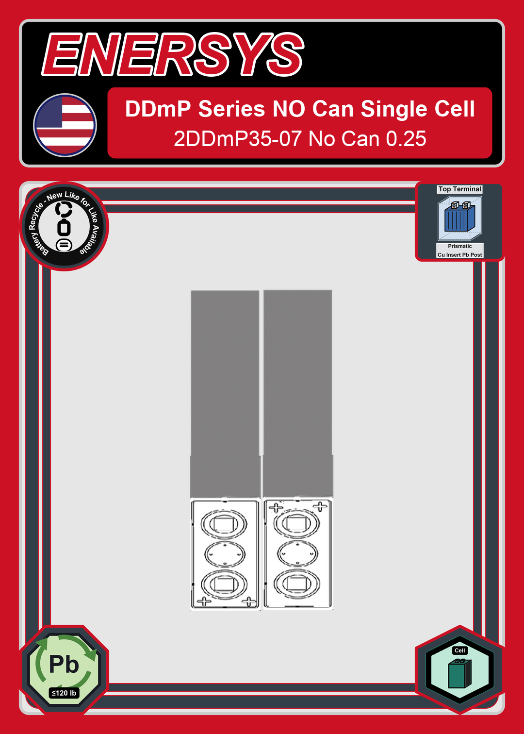 Battery Recycle Enersys DDmP Series 2DDmP35 07 No Can 0 25