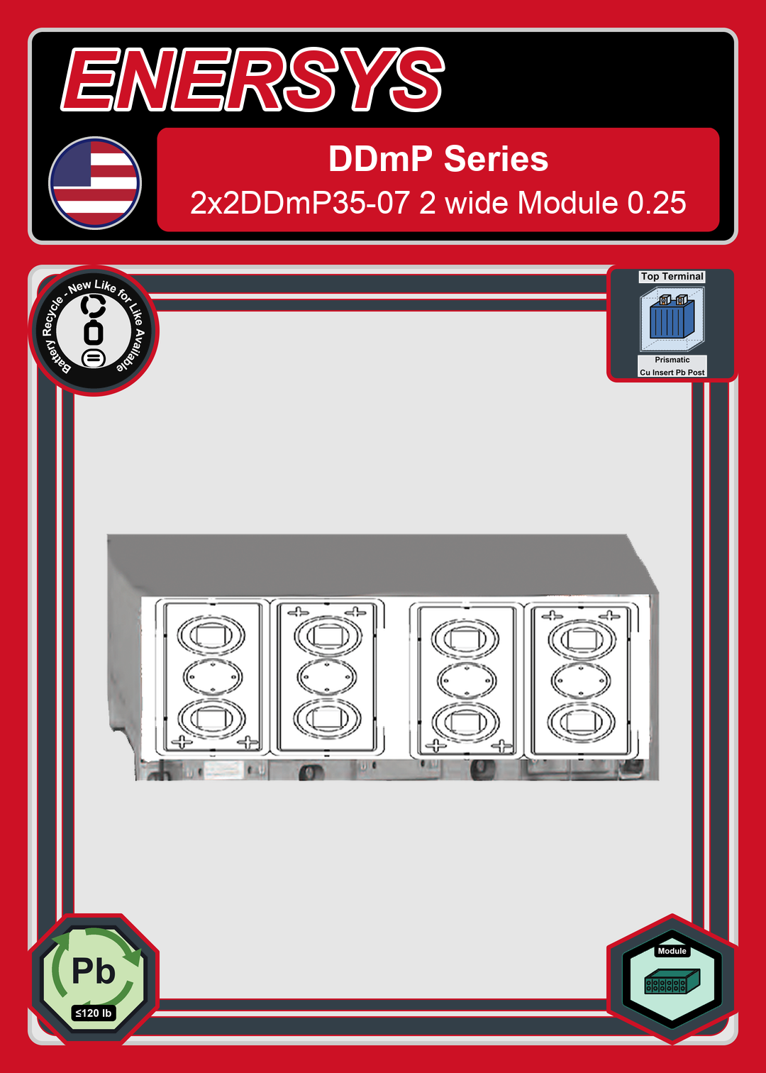 Battery Recycle Enersys DDmP Series 2x2DDmP35 07 2 wide Module 0 25