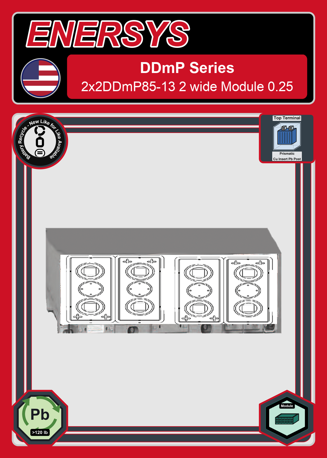 Battery Recycle Enersys DDmP Series 2x2DDmP85 13 2 wide Module 0 25