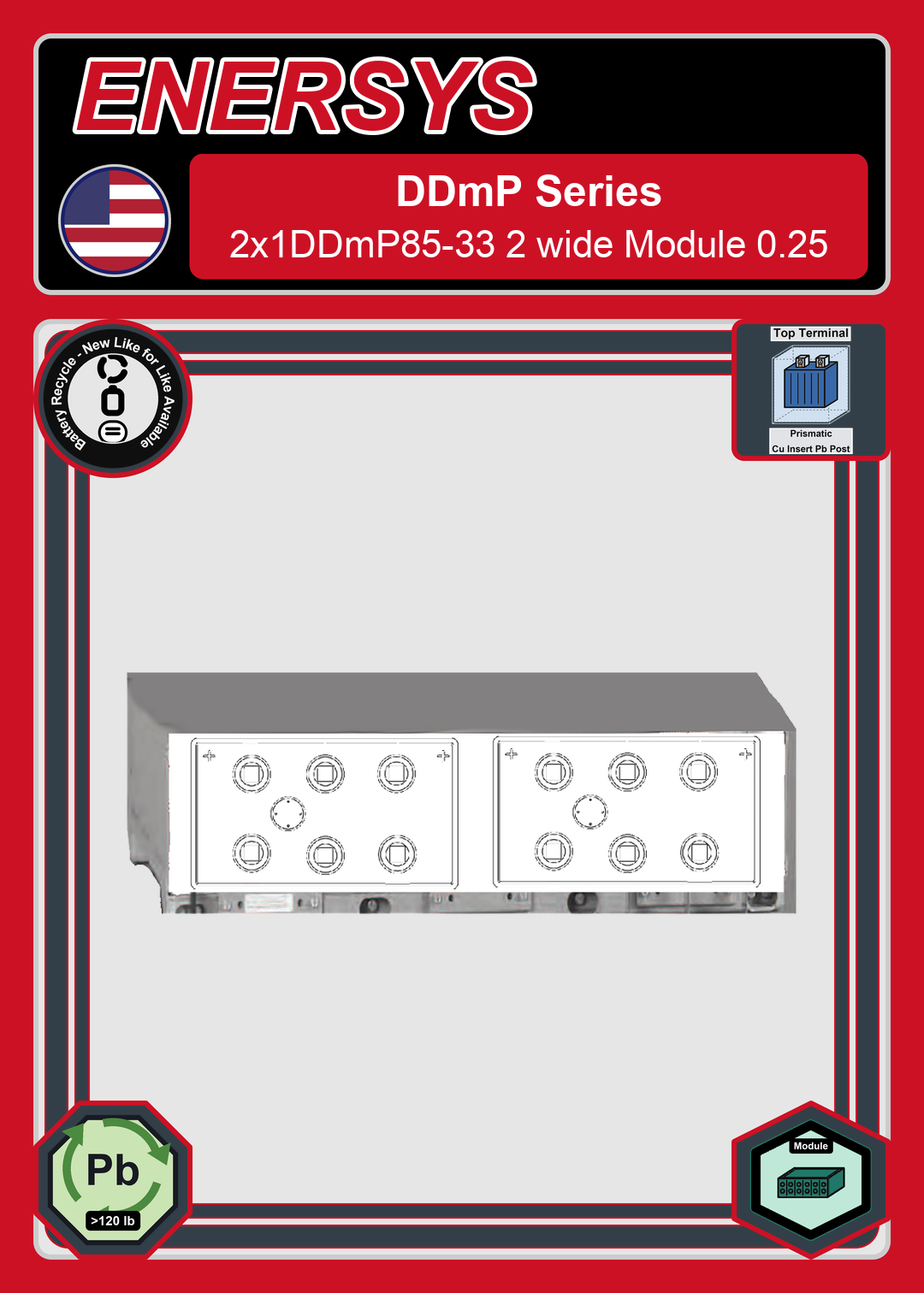 Battery Recycle Enersys DDmP Series 2x1DDmP85 33 2 wide Module 0 25