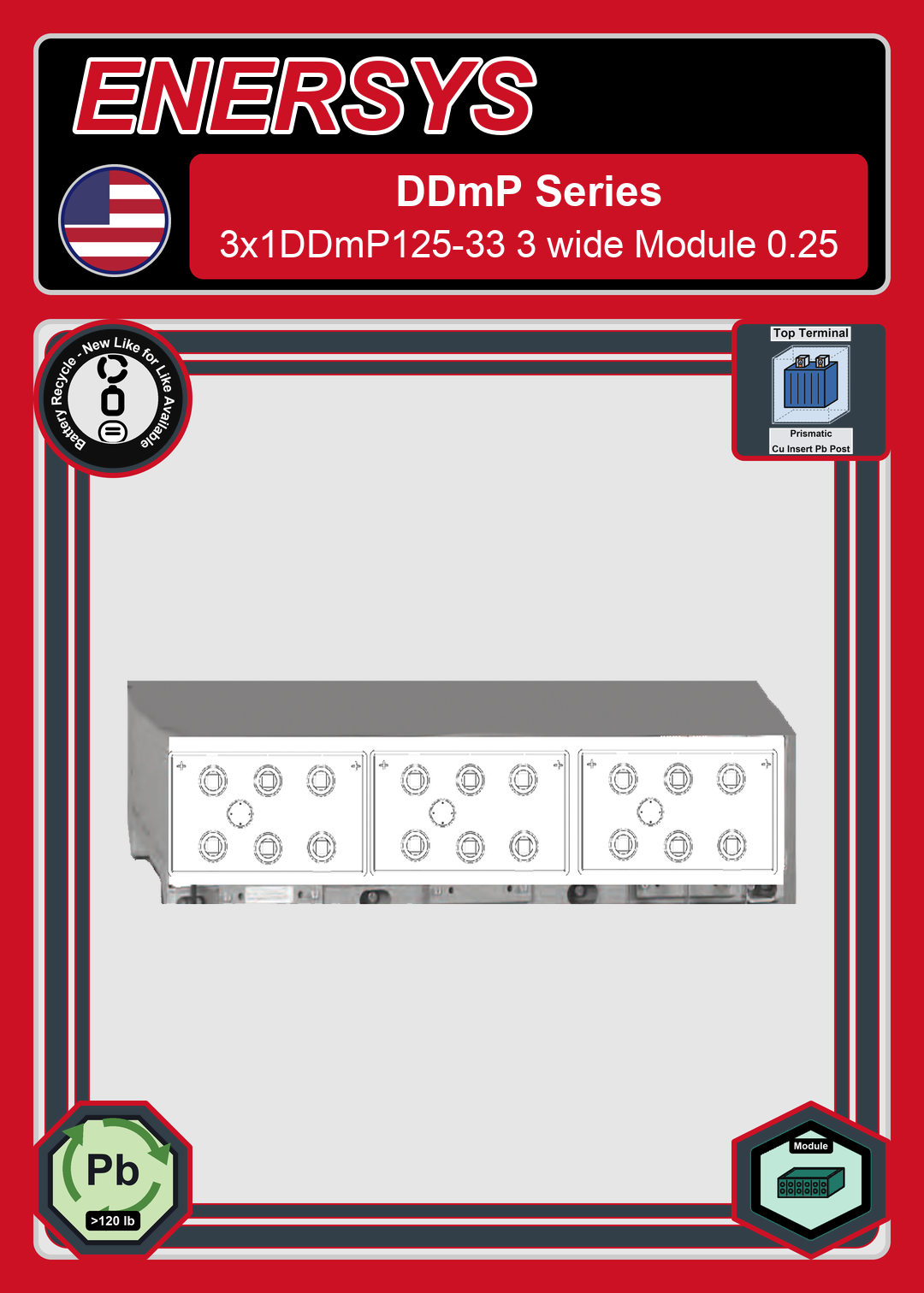 Battery Recycle Enersys DDmP Series 3x1DDmP125 33 3 wide Module 0 25