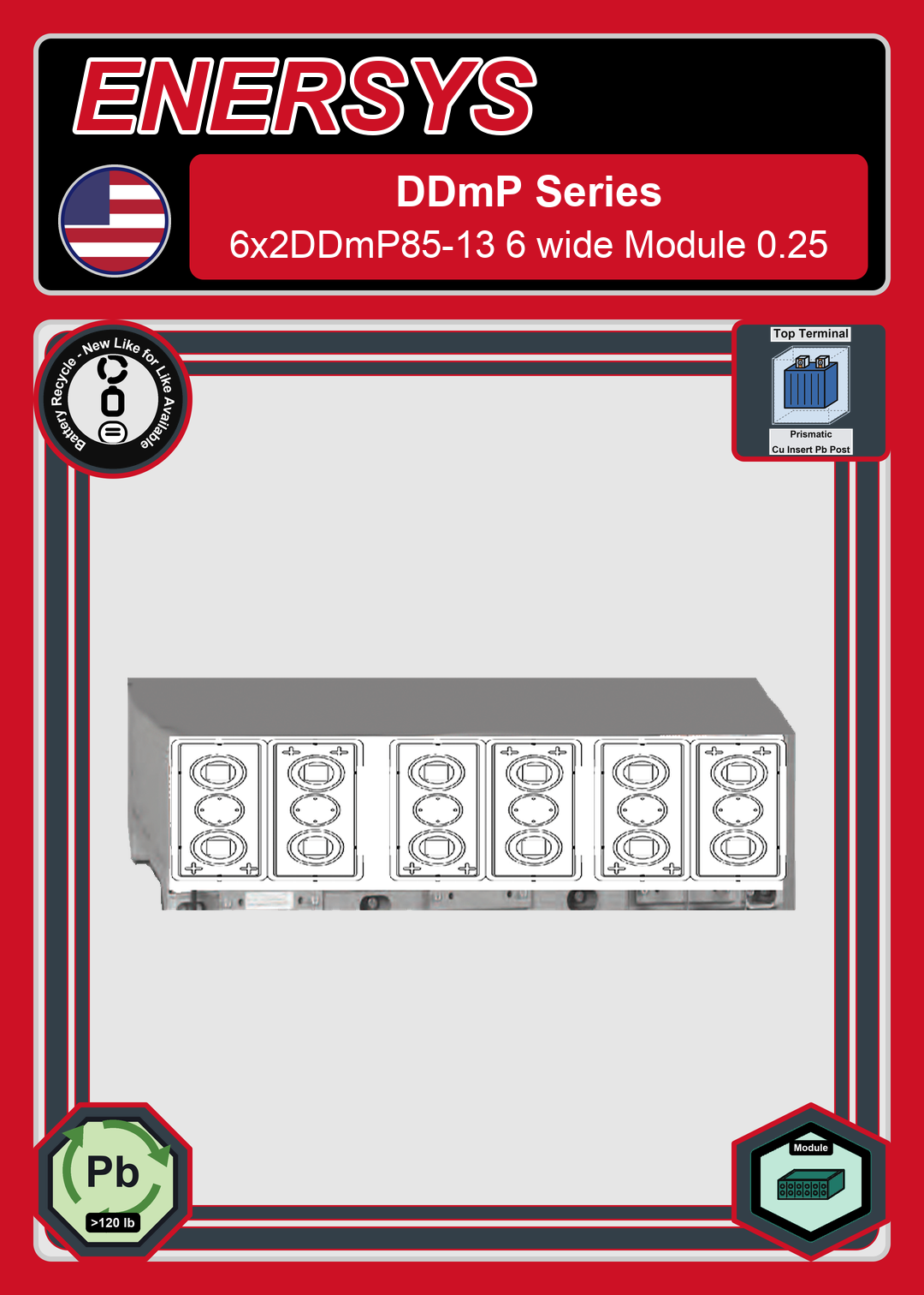 Battery Recycle Enersys DDmP Series 6x2DDmP85 13 6 wide Module 0 25