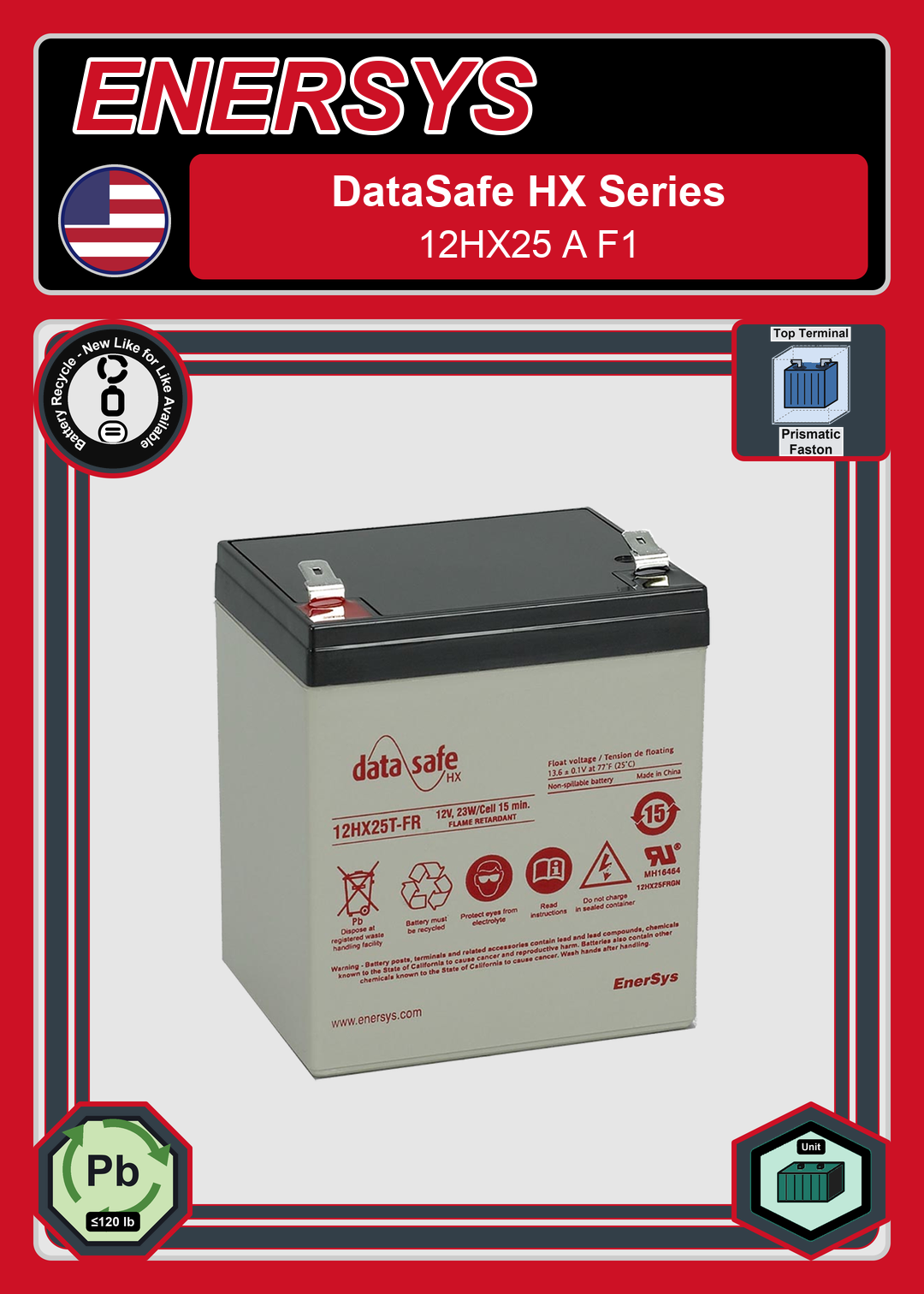 Battery Recycle Enersys Data Safe HX 12HX25 A F1