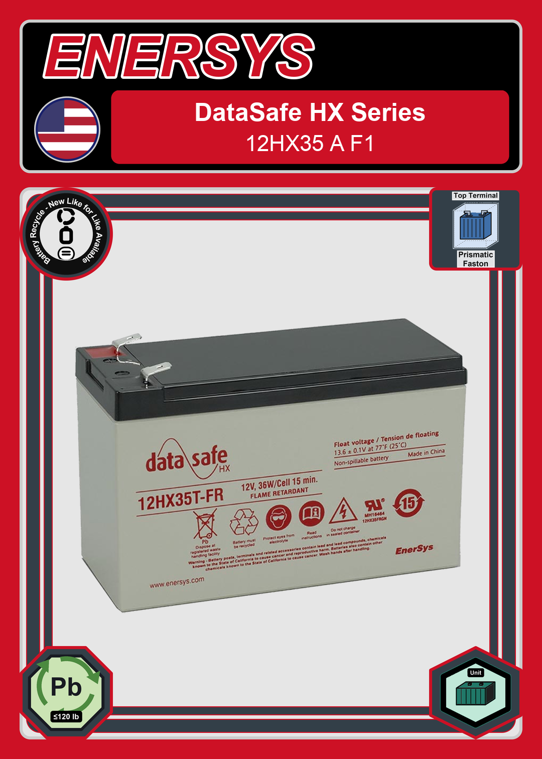 Battery Recycle Enersys Data Safe HX 12HX35 A F1