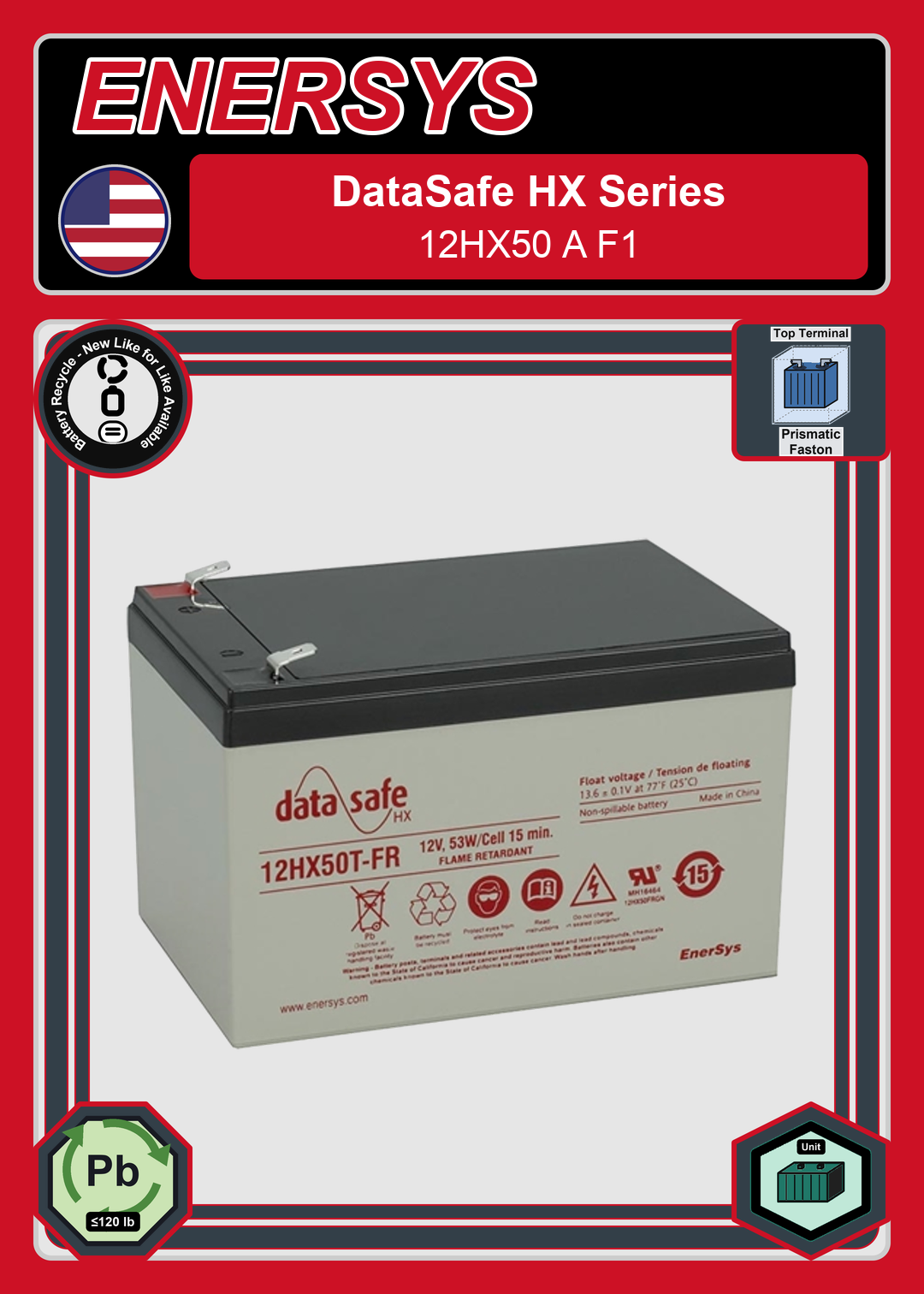 Battery Recycle Enersys Data Safe HX 12HX50 A F1