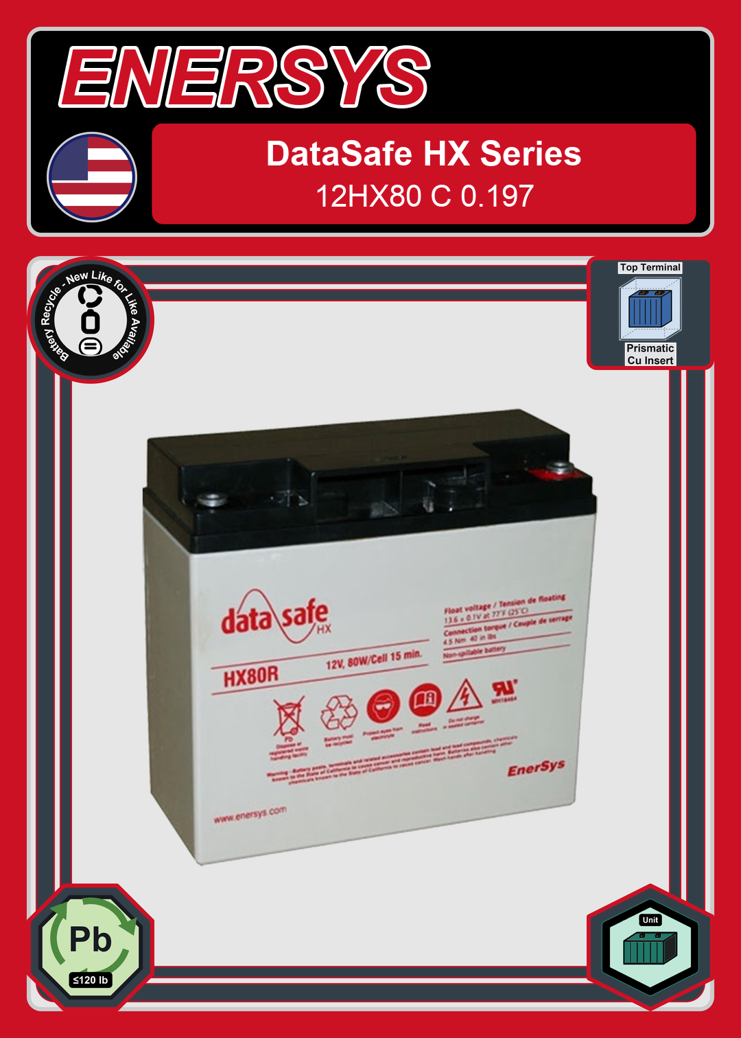 Battery Recycle Enersys Data Safe HX 12HX80 C 0 197