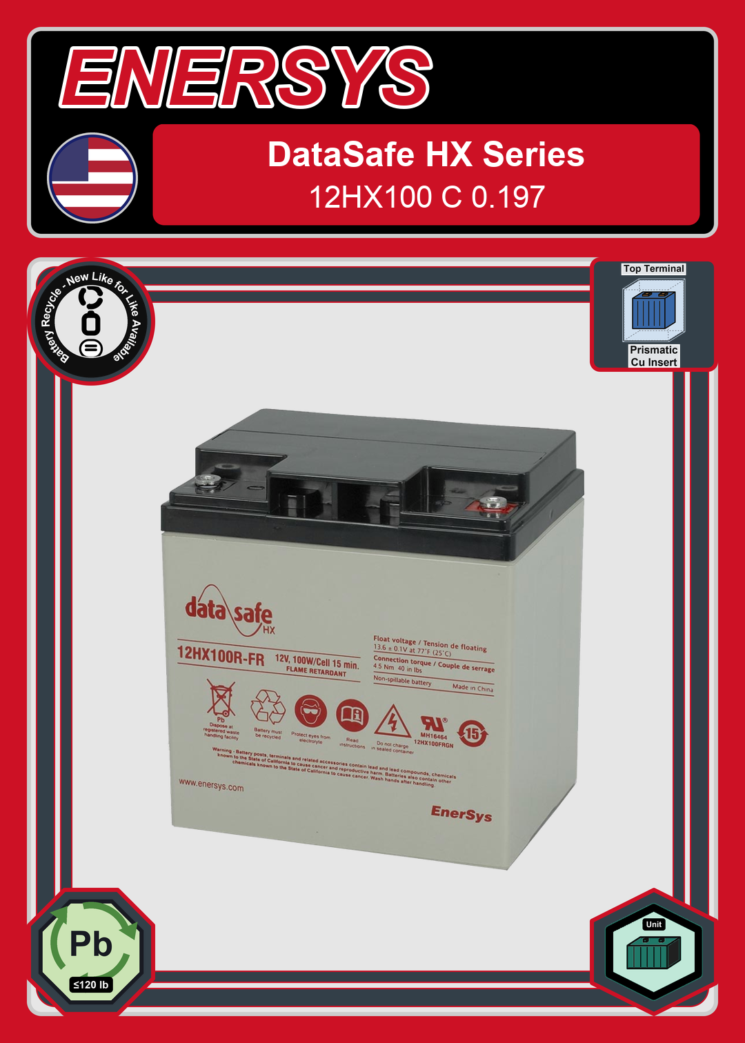 Battery Recycle Enersys Data Safe HX 12HX100 C 0 197
