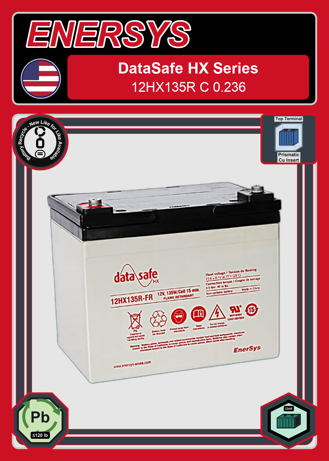 Battery Recycle Enersys Data Safe HX 12HX135R C 0 236