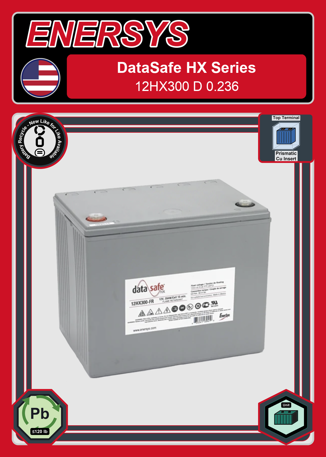 Battery Recycle Enersys Data Safe HX 12HX300 D 0 236