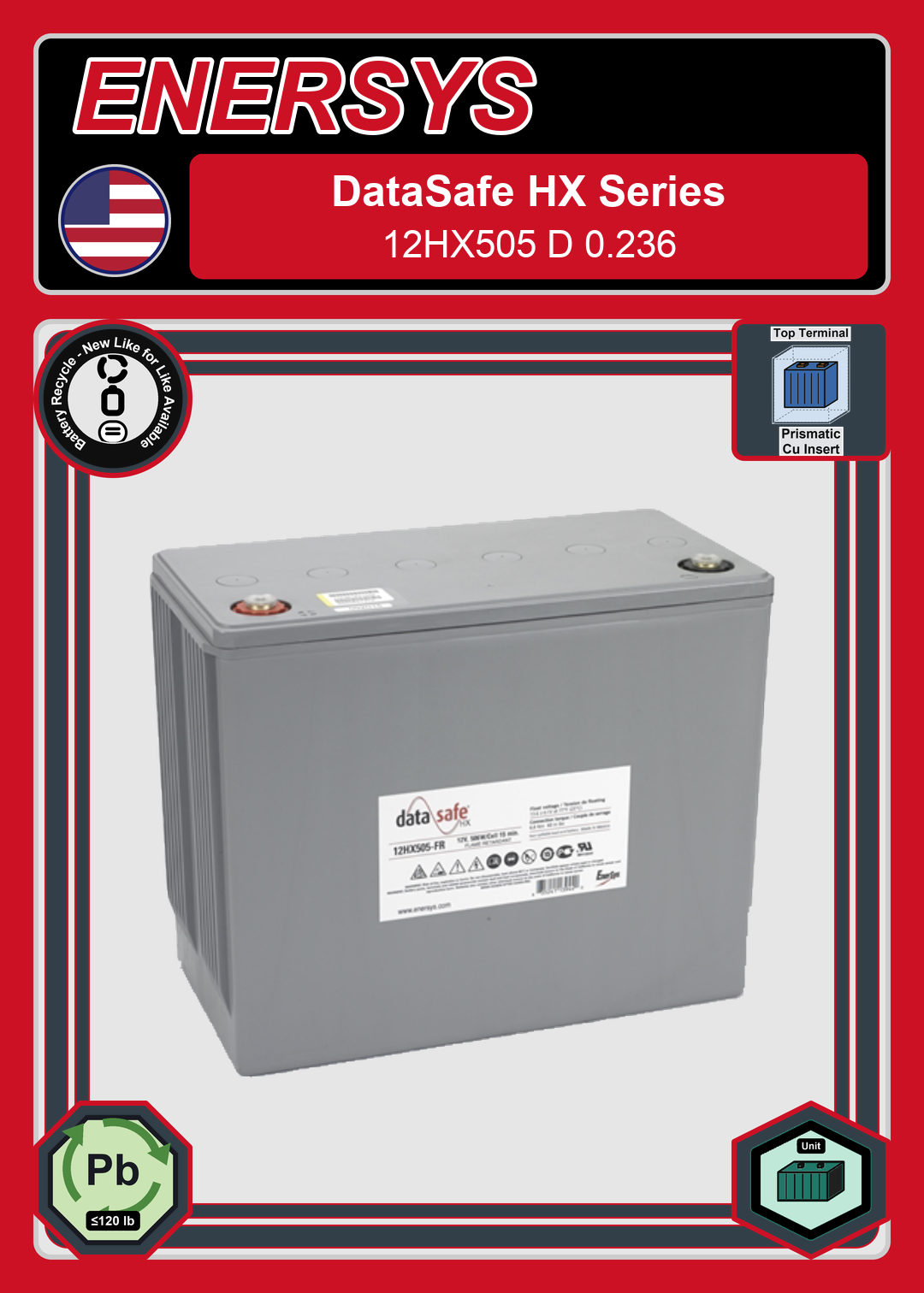 Battery Recycle Enersys Data Safe HX 12HX505 D 0 236