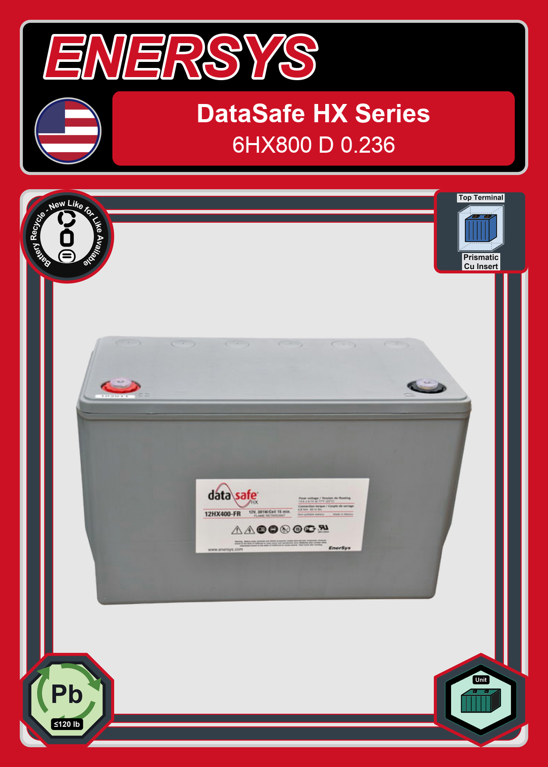 Battery Recycle Enersys Data Safe HX 6HX800 D 0 236