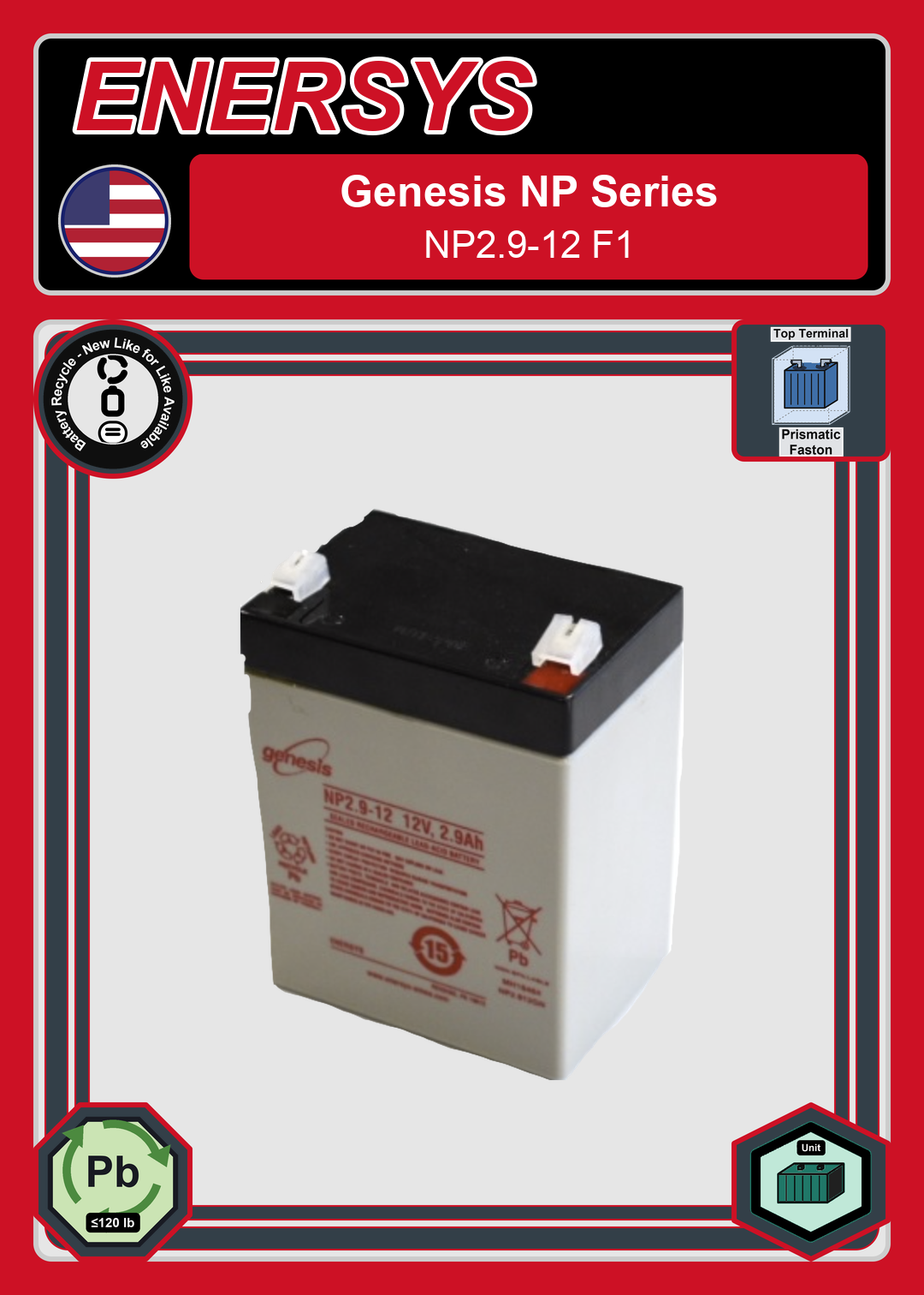 Battery Recycle Enersys Genesis NP Series NP2 9 12 F1