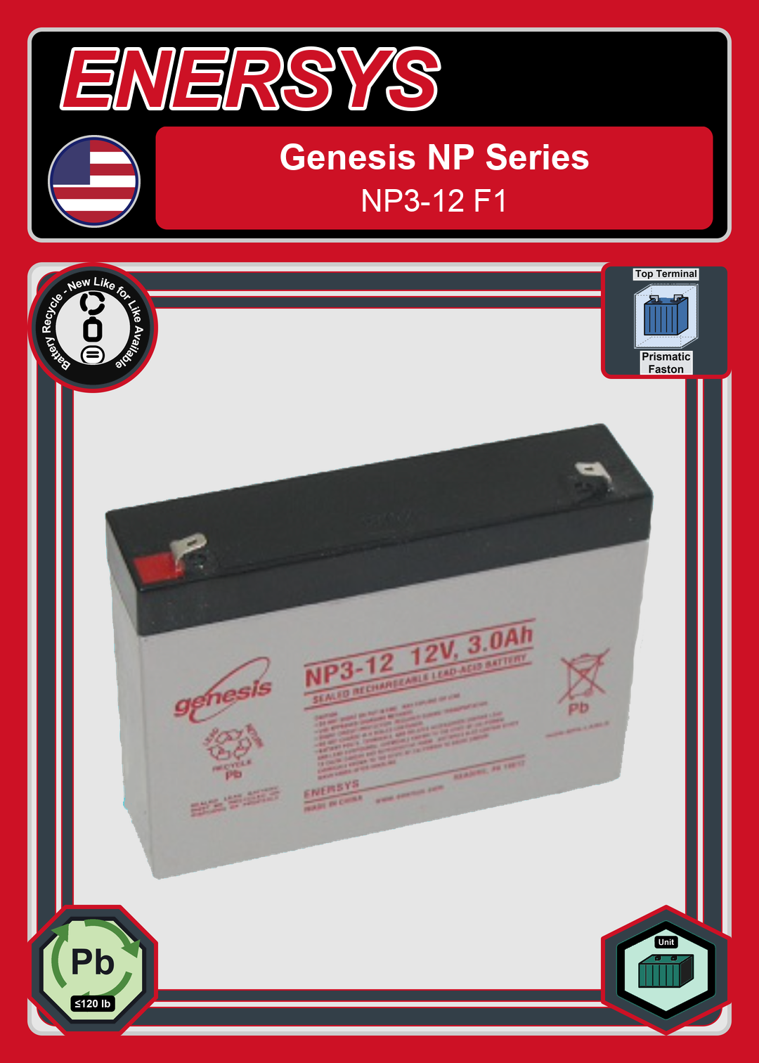 Battery Recycle Enersys Genesis NP Series NP3 12 F1