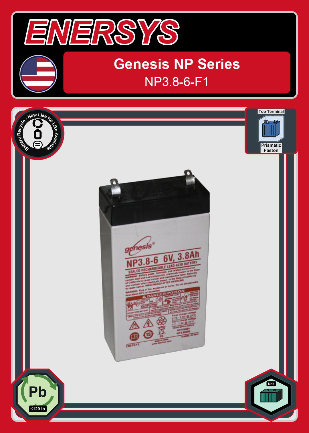 Battery Recycle Enersys Genesis NP Series NP3 8 6 F1