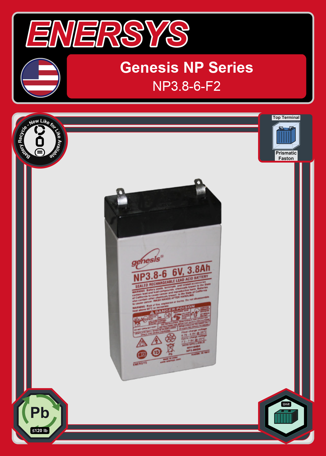Battery Recycle Enersys Genesis NP Series NP3 8 6 F2