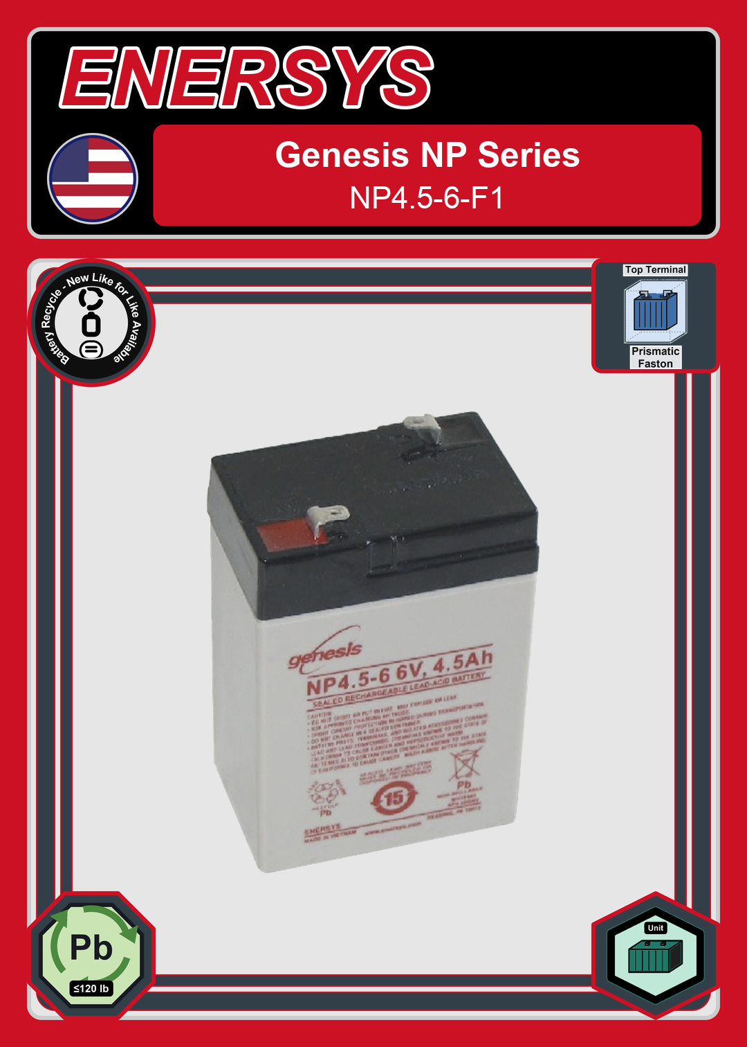 Battery Recycle Enersys Genesis NP Series NP4 5 6 F1