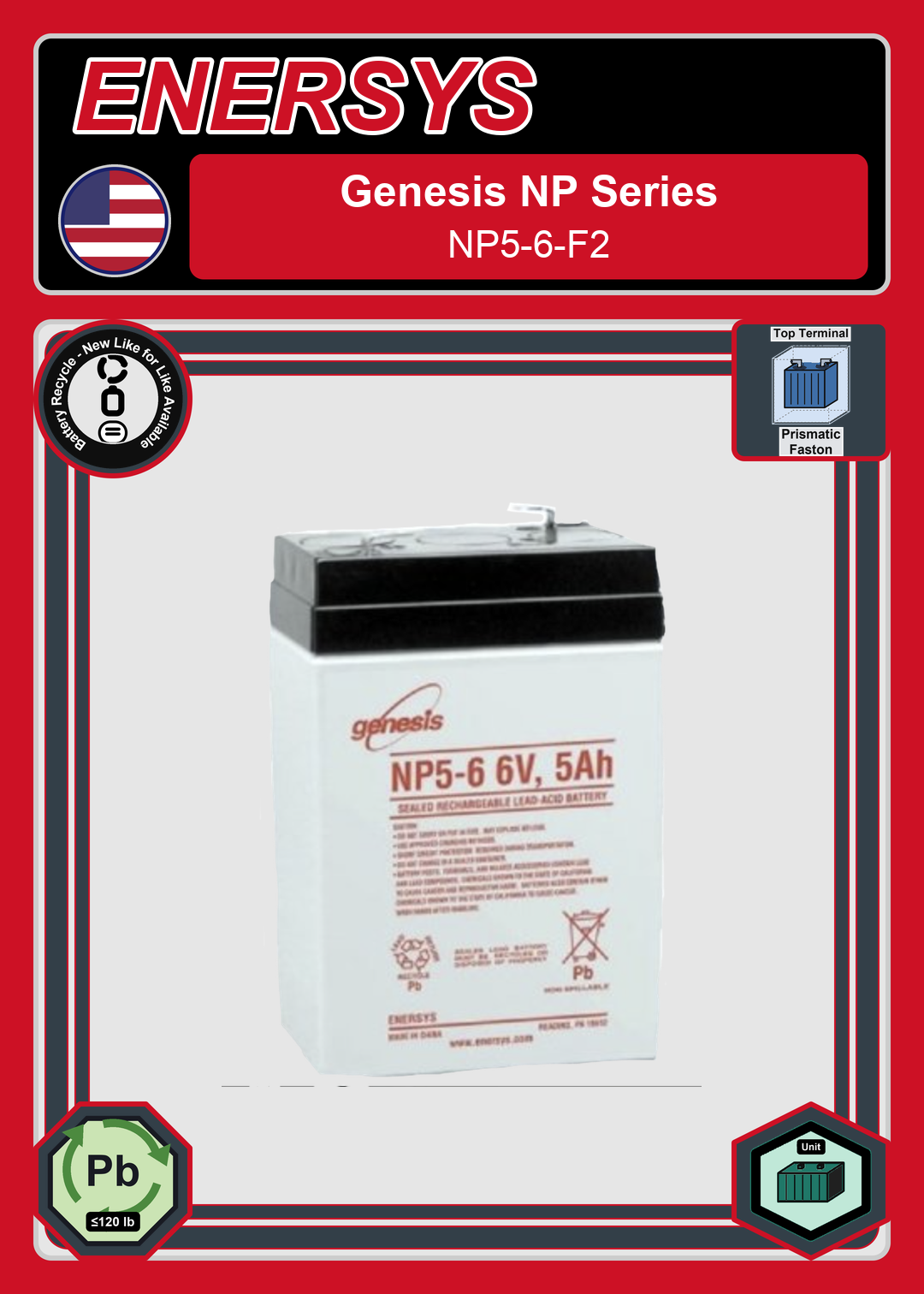 Battery Recycle Enersys Genesis NP Series NP5 6 F2