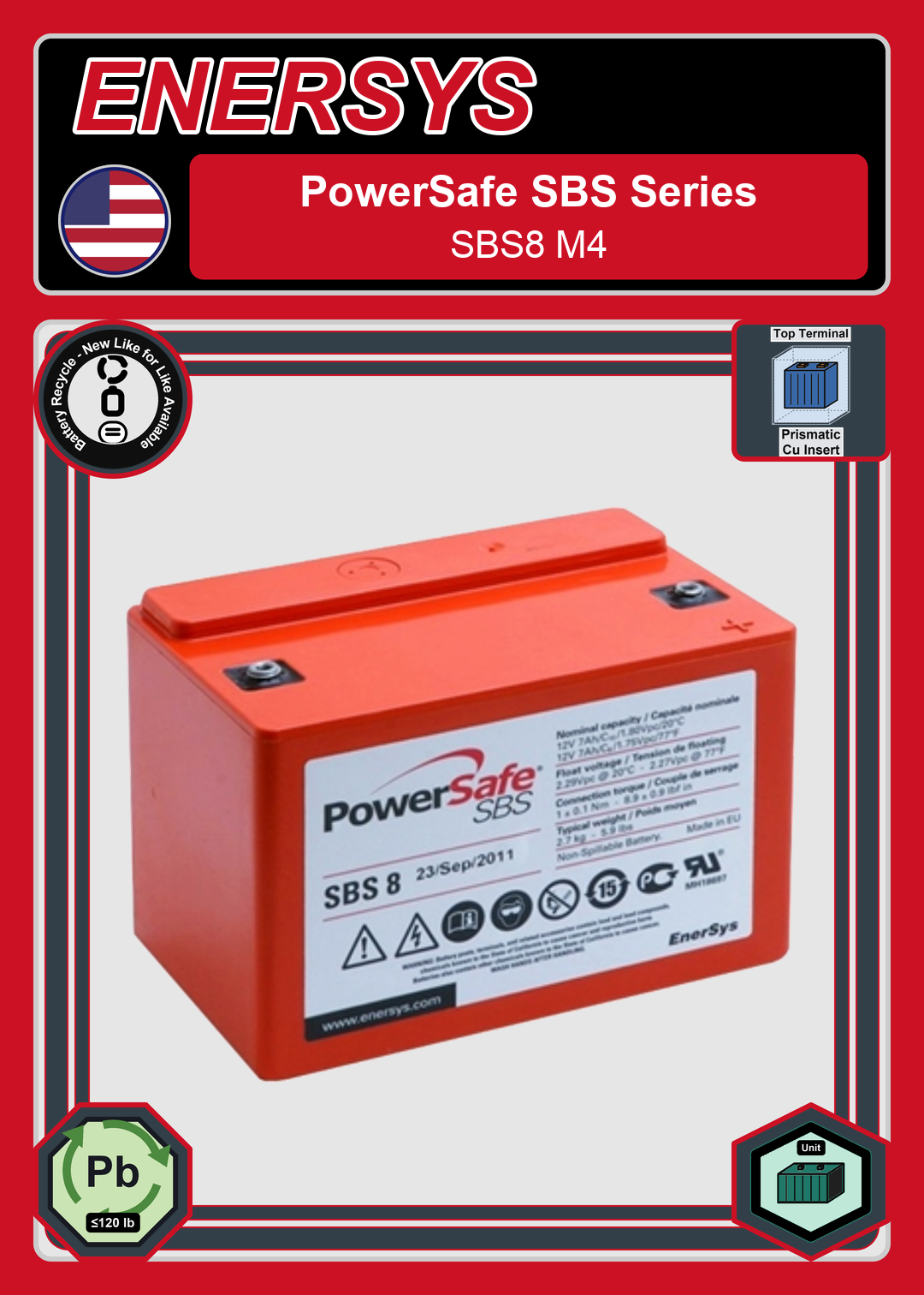 Battery Recycle Enersys PowerSafe SBS Series SBS8 M4