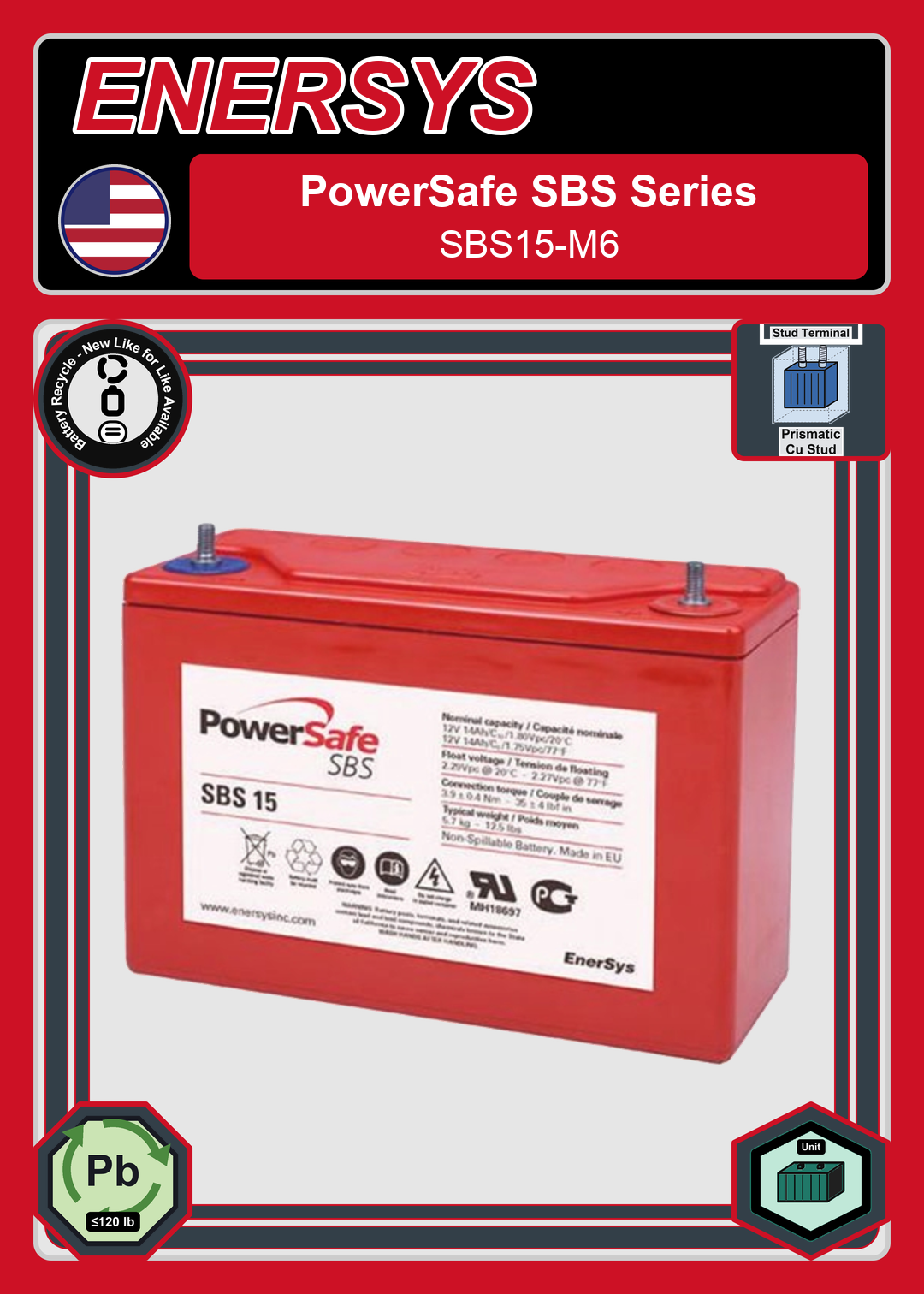 Battery Recycle Enersys PowerSafe SBS Series SBS15 M6