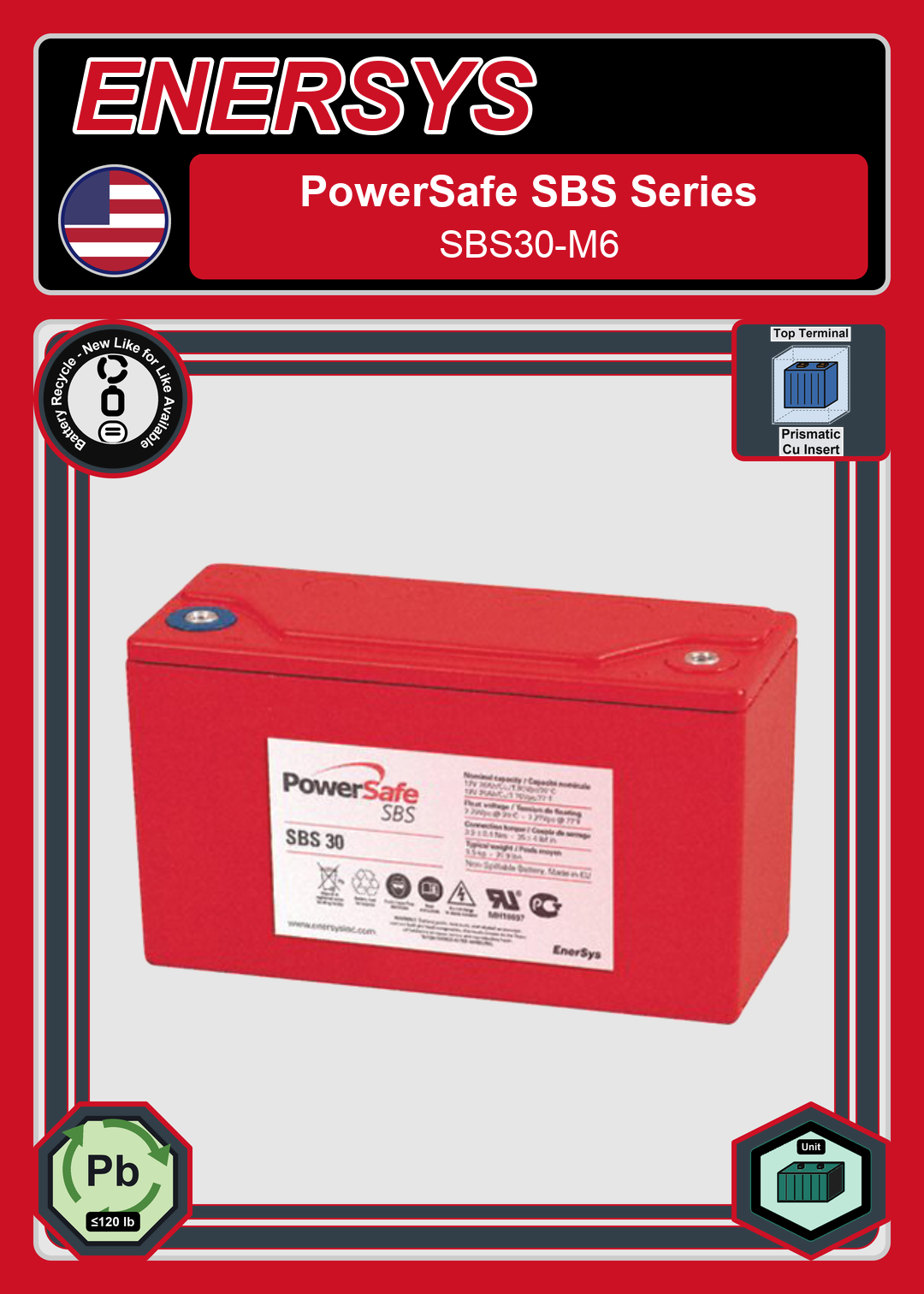 Battery Recycle Enersys PowerSafe SBS Series SBS30 M6