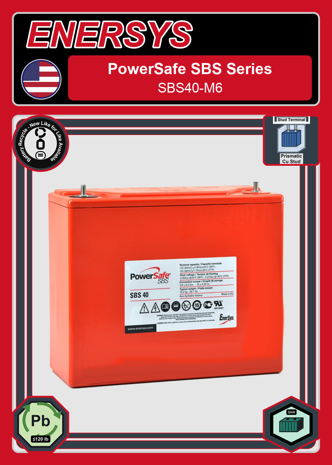 Battery Recycle Enersys PowerSafe SBS Series SBS40 M6