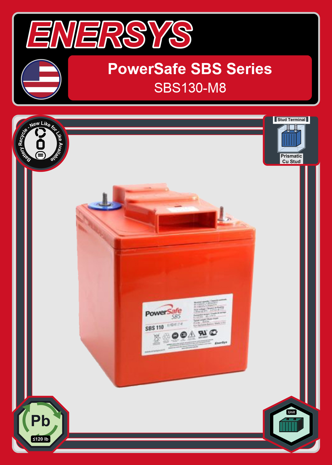 Battery Recycle Enersys PowerSafe SBS Series SBS130 M8