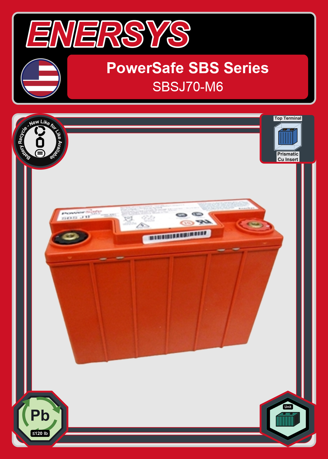 Battery Recycle Enersys PowerSafe SBS Series SBSJ70 M6
