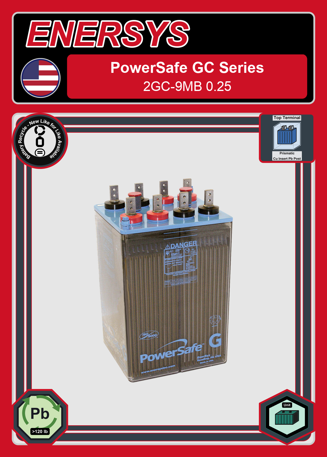 Battery Recycle Enersys PowerSafe 2GC 9MB 0 25
