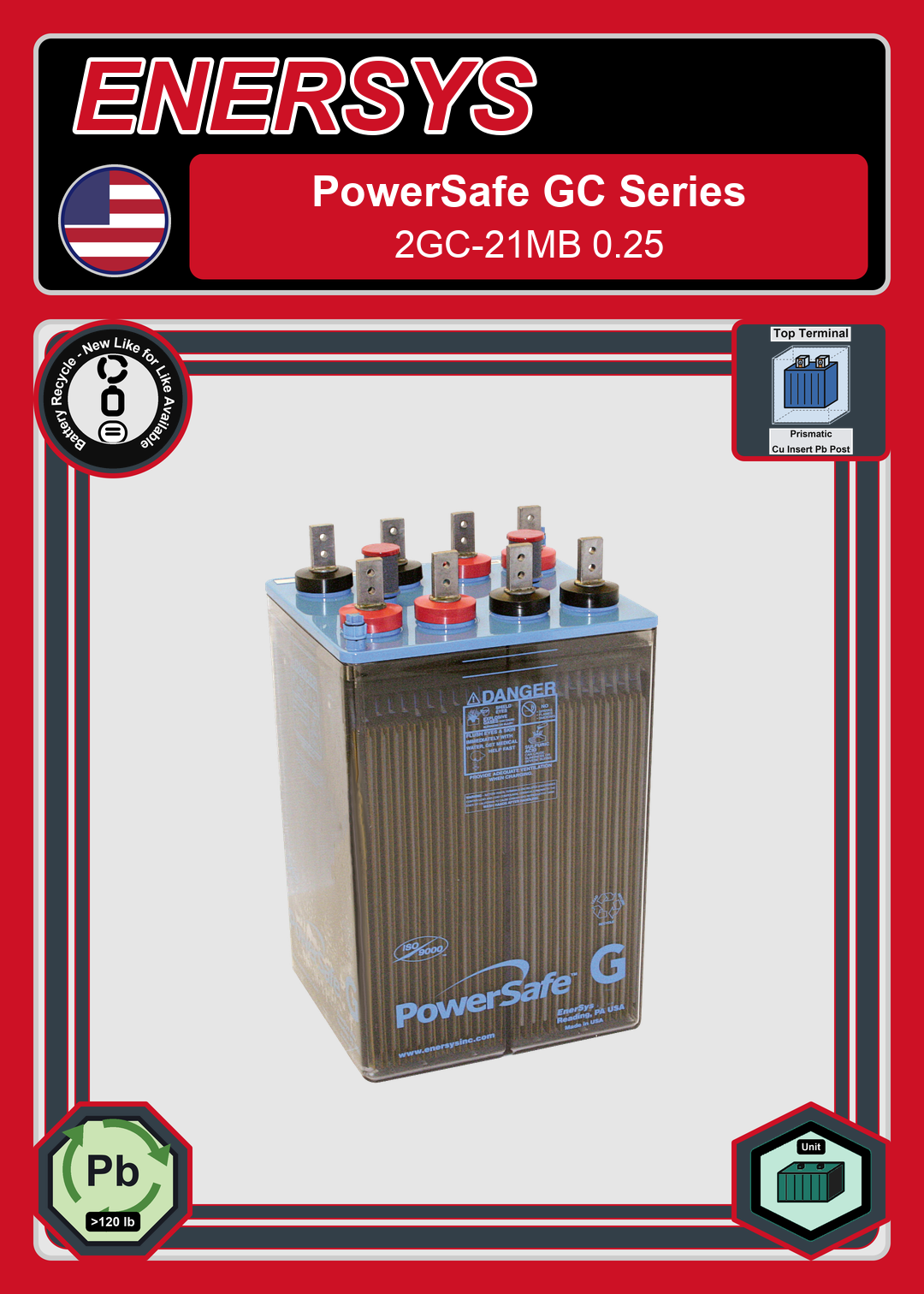 Battery Recycle Enersys PowerSafe 2GC 21MB 0 25