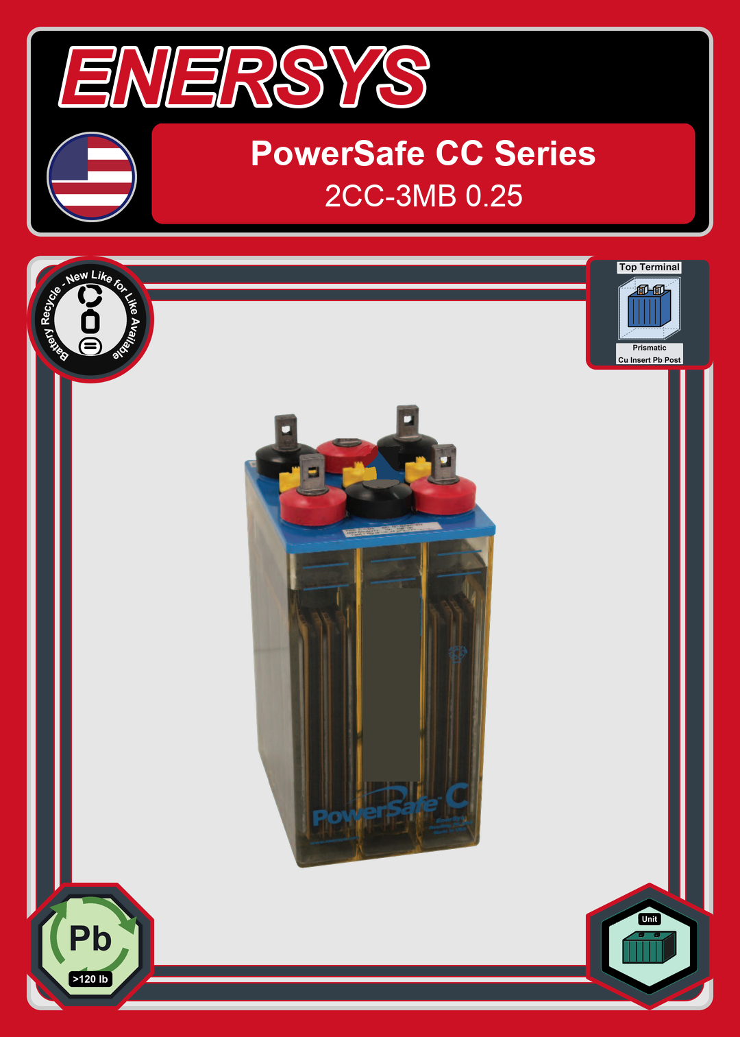 Battery Recycle Enersys PowerSafe CC Series 2CC 3MB 0 25