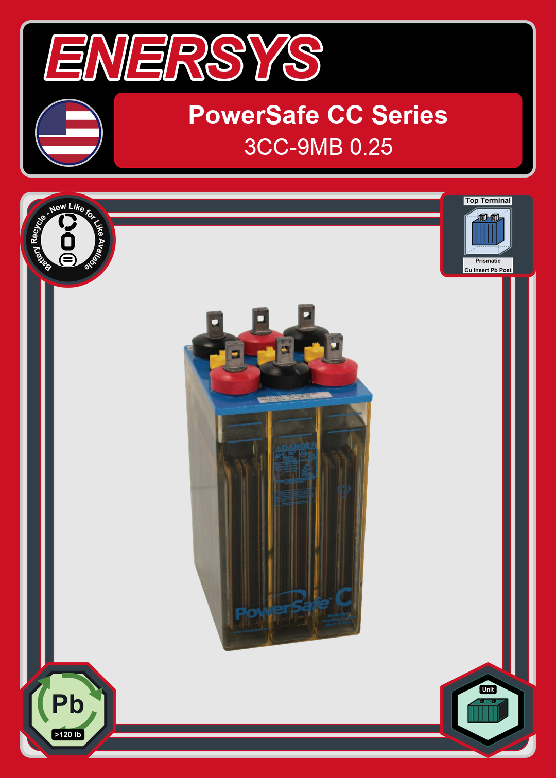 Battery Recycle Enersys PowerSafe CC Series 3CC 9MB 0 25