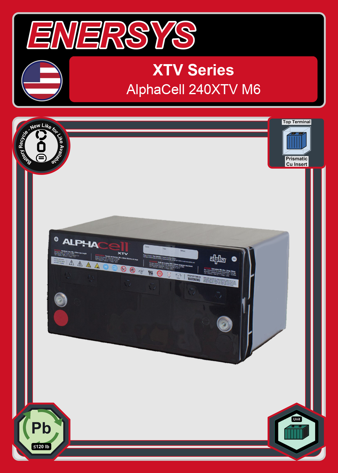 Battery Recycle Enersys AlphaCell XTV Series AlphaCell 240XTV M6