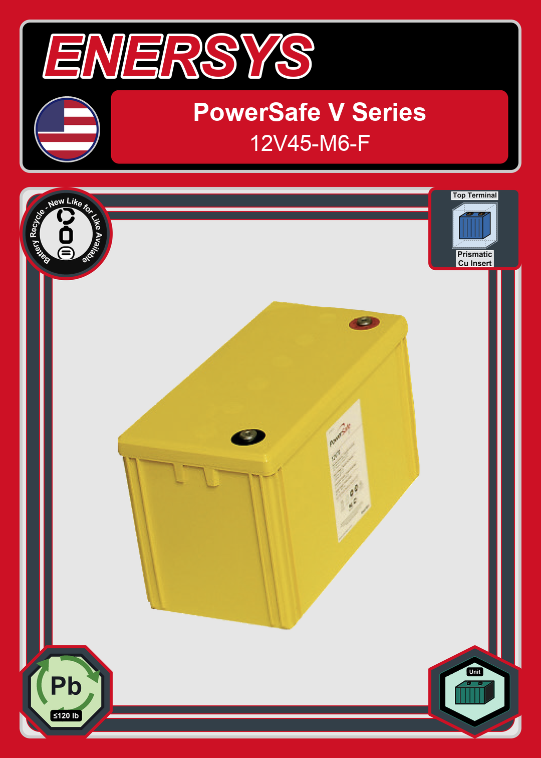 Battery Recycle Enersys PowerSafe V Series 12V45 M6 F