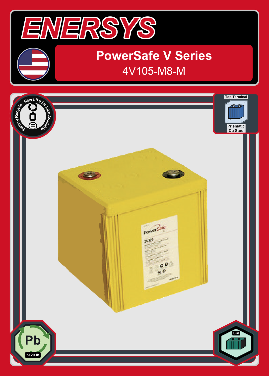 Battery Recycle Enersys PowerSafe V Series 4V105 M8 M