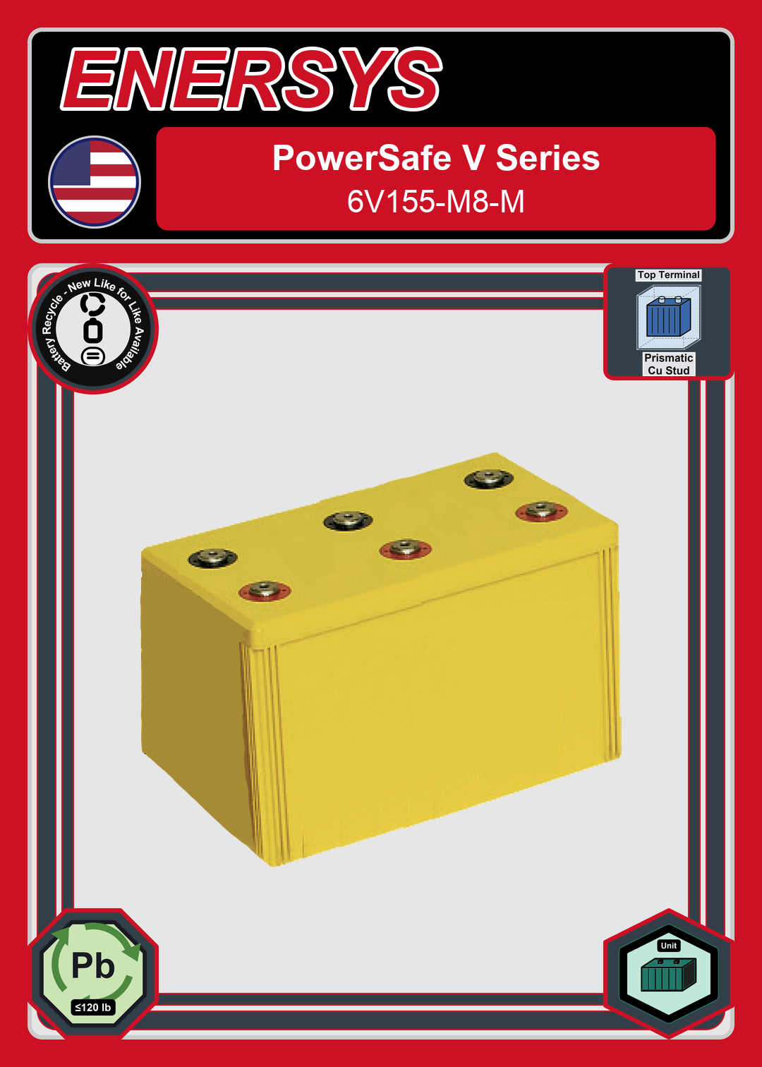 Battery Recycle Enersys PowerSafe V Series 6V155 M8 M