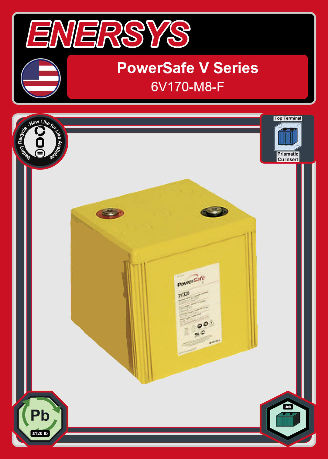 Battery Recycle Enersys PowerSafe V Series 6V170 M8 F