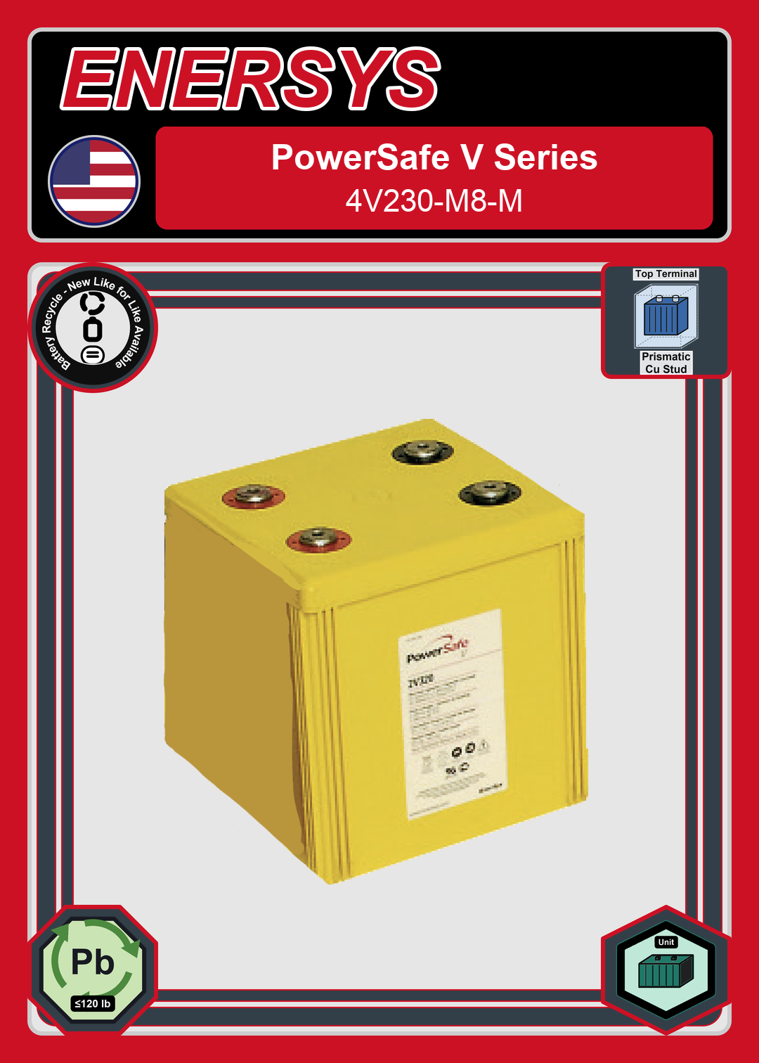 Battery Recycle Enersys PowerSafe V Series 4V230 M8 M