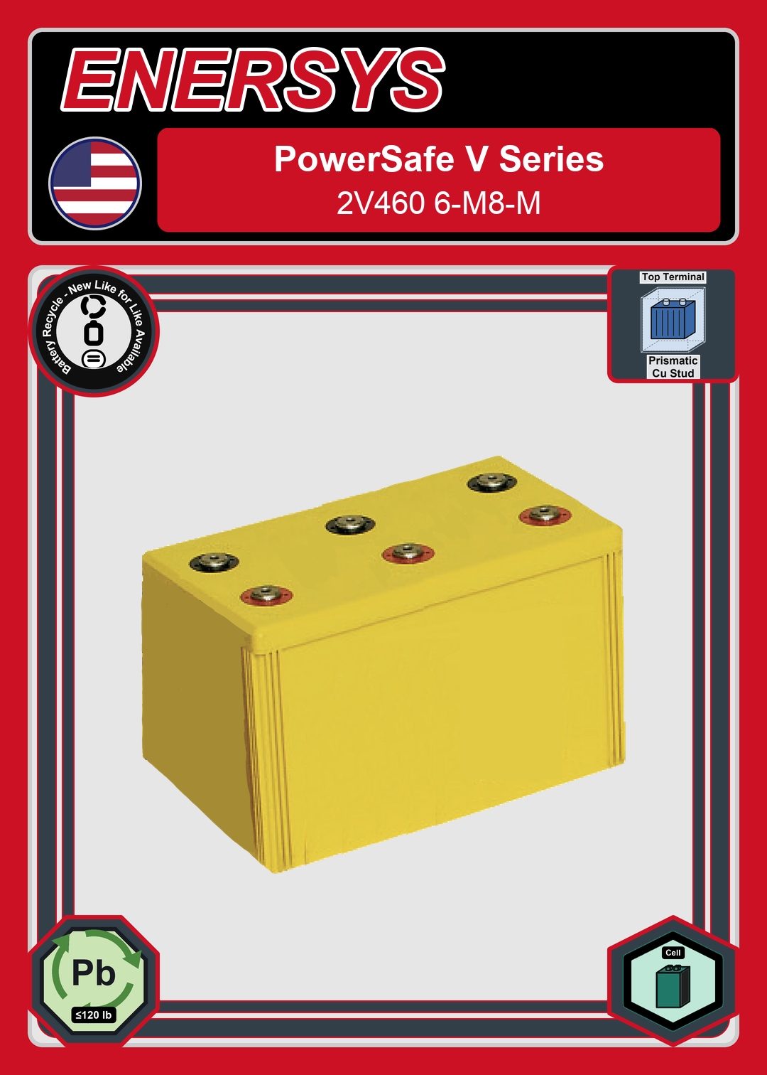 Battery Recycle Enersys PowerSafe V Series 2V460 6 M8 M